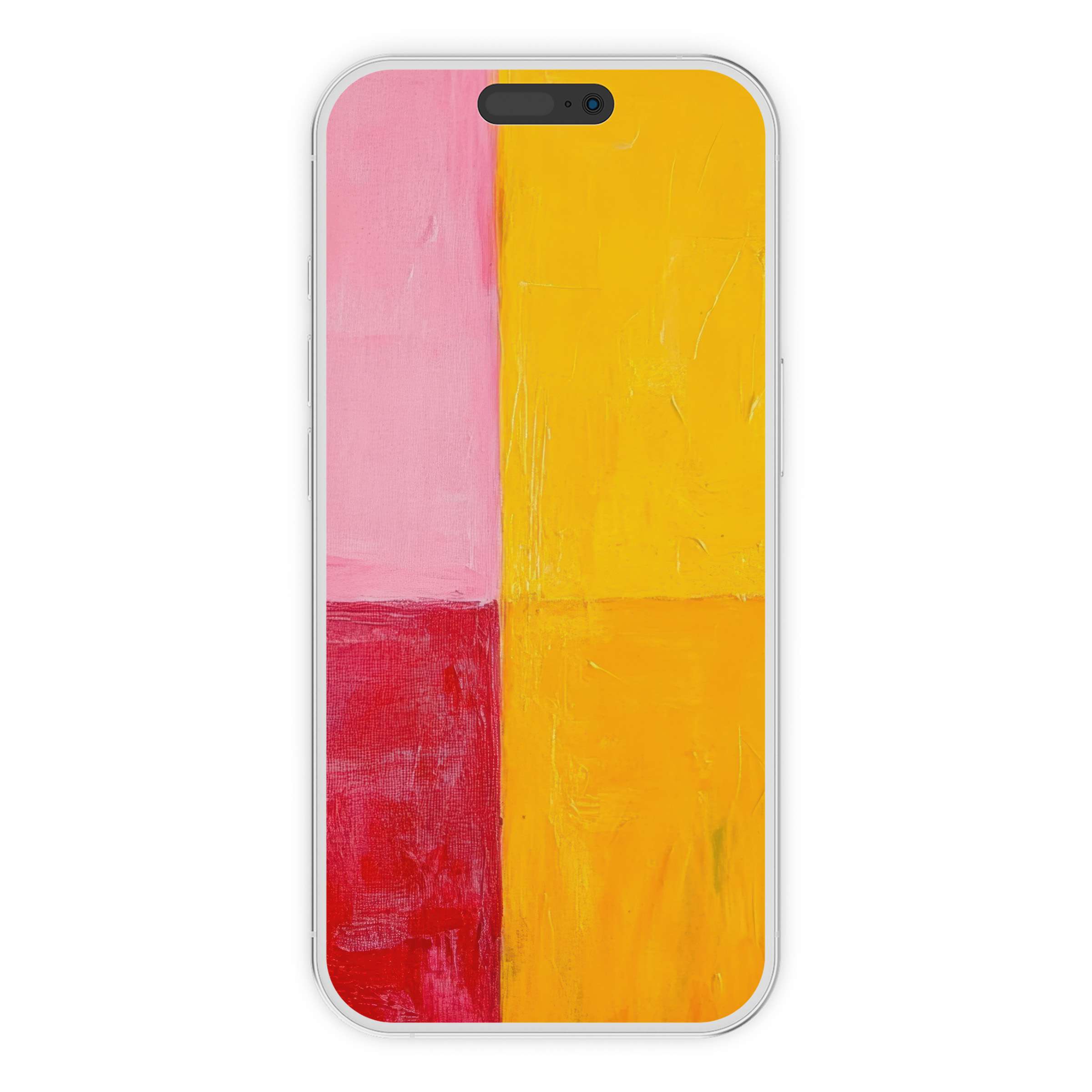 Vibrant minimalist iPhone wallpaper with pink, red, and yellow hues for a serene phone background digital download masterpiece