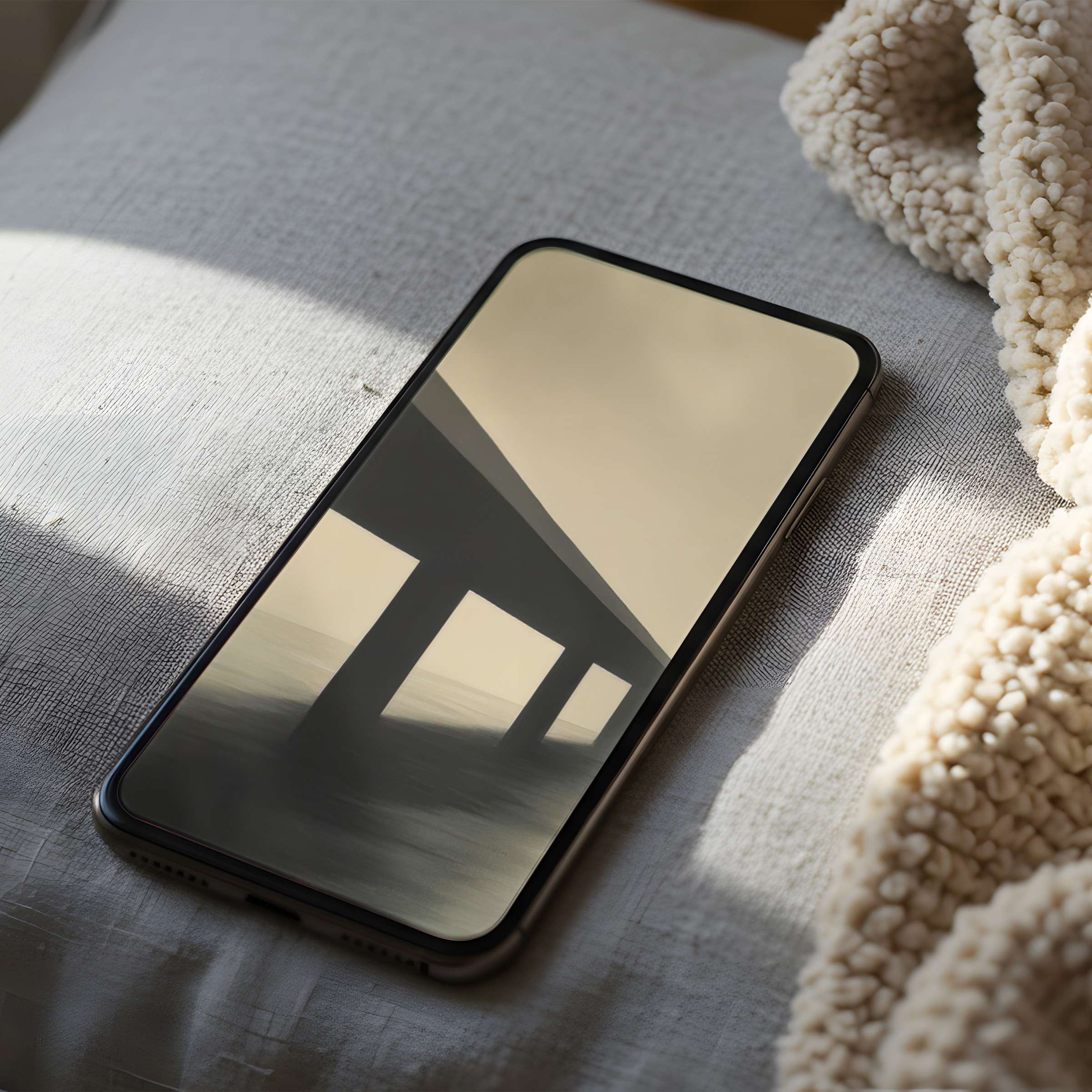 Elegant phone wallpaper featuring a serene, minimalist bridge silhouette in calming hues for iPhone and Android digital download