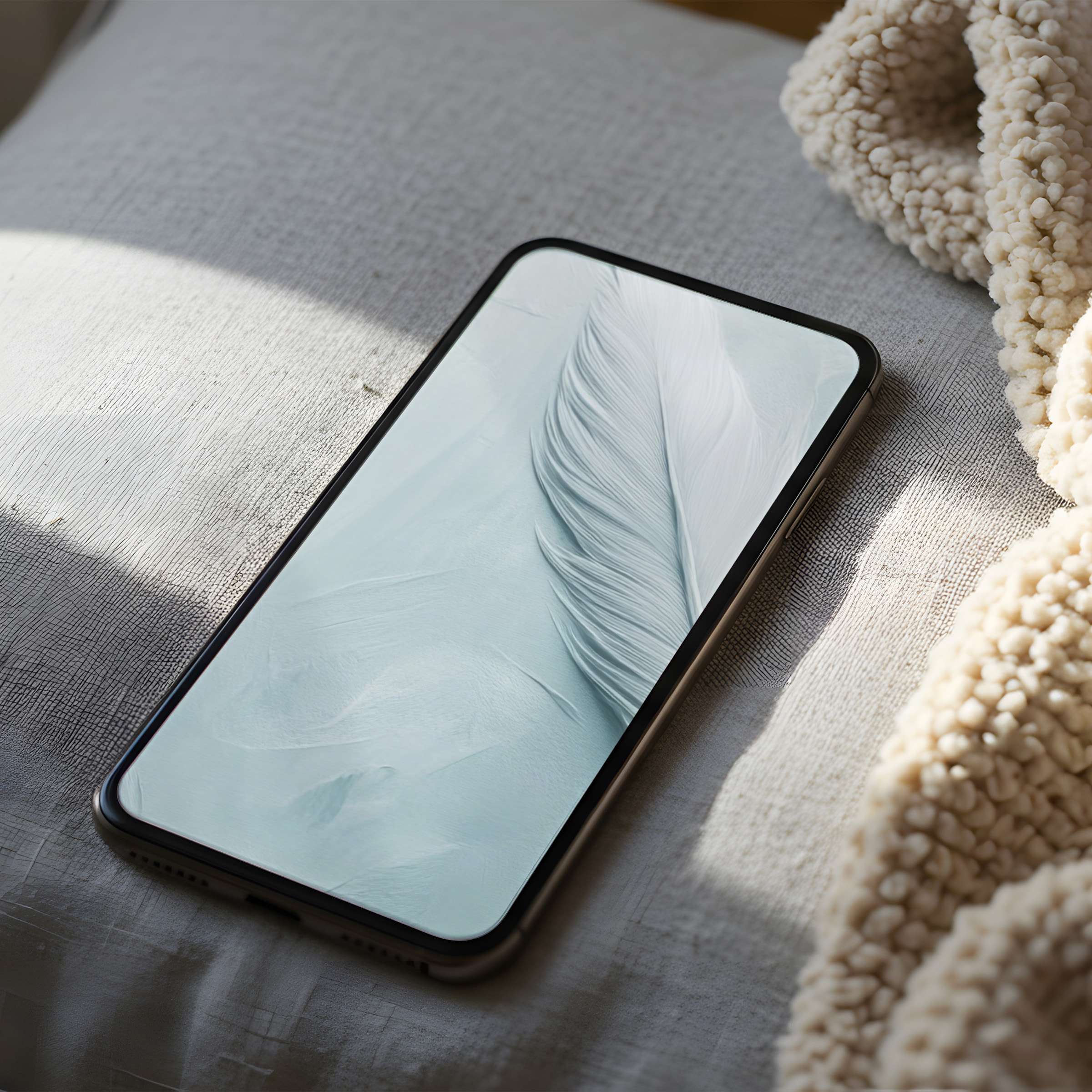 Elegant feather motif phone wallpaper, featuring soothing pastel tones in high resolution, perfect for iPhone and android digital download
