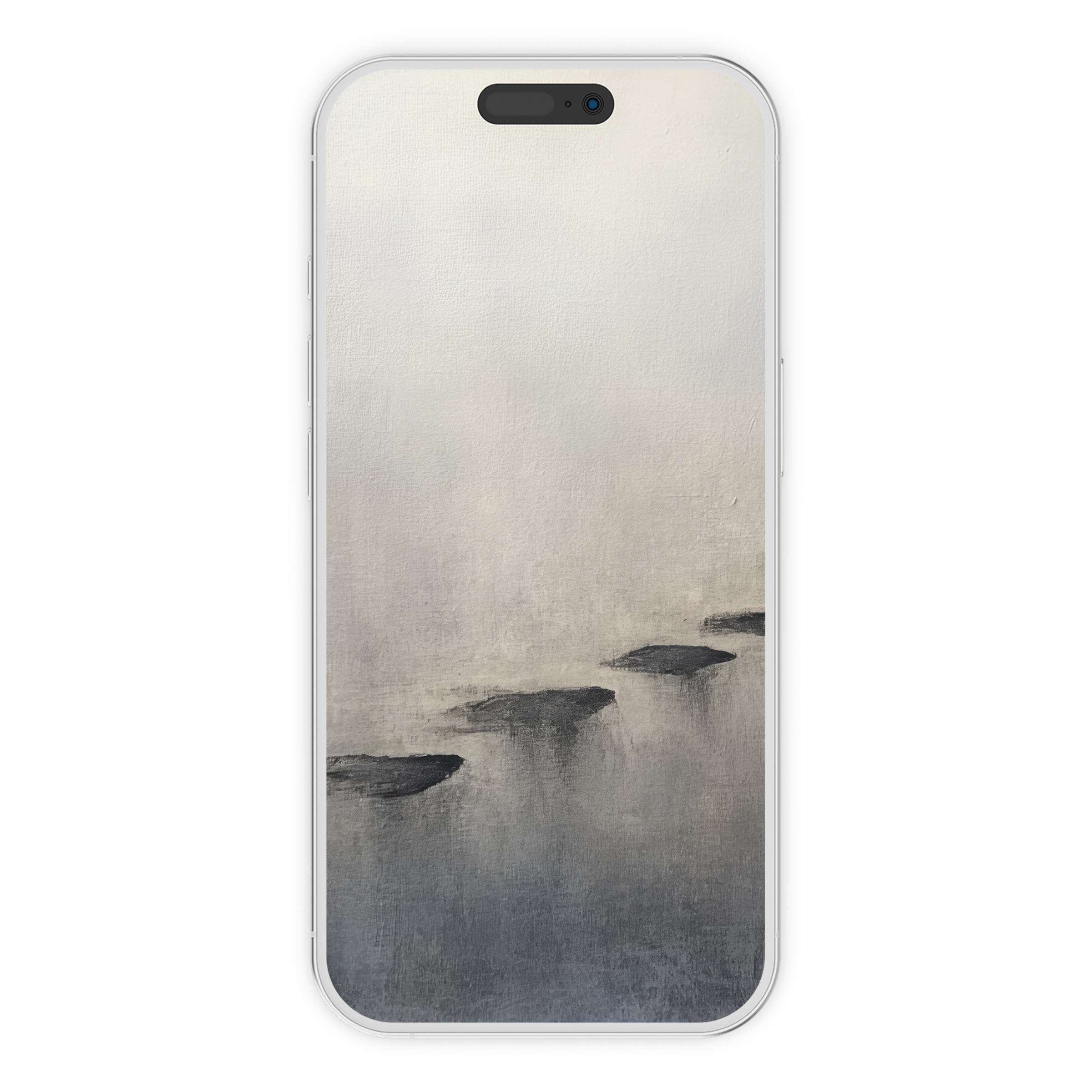 Tranquil minimalist iPhone wallpaper with gray stones on serene water, perfect phone background for calming digital download aesthetics