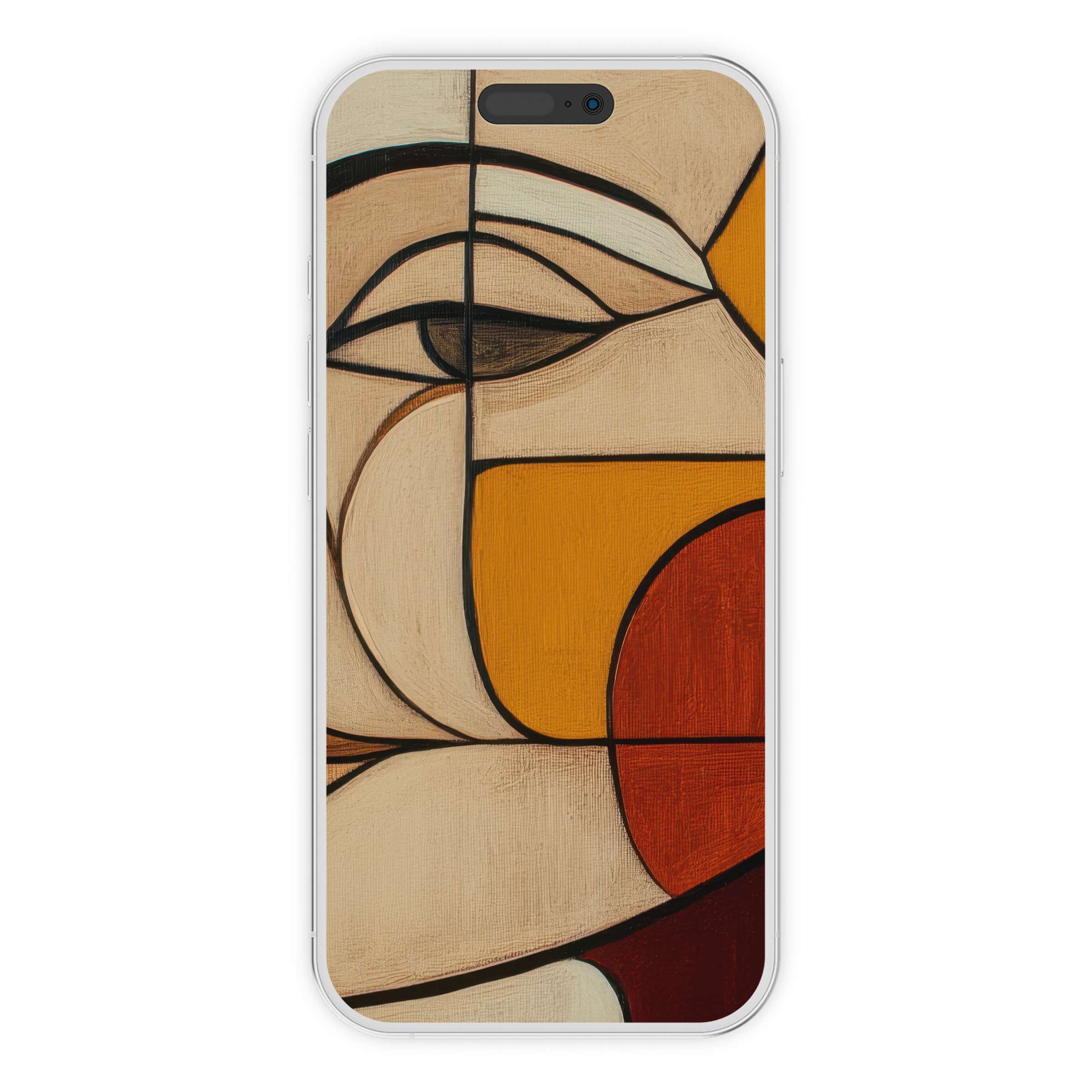 Minimalist iPhone wallpaper with abstract geometric shapes in warm tones for serene digital download phone background elegance