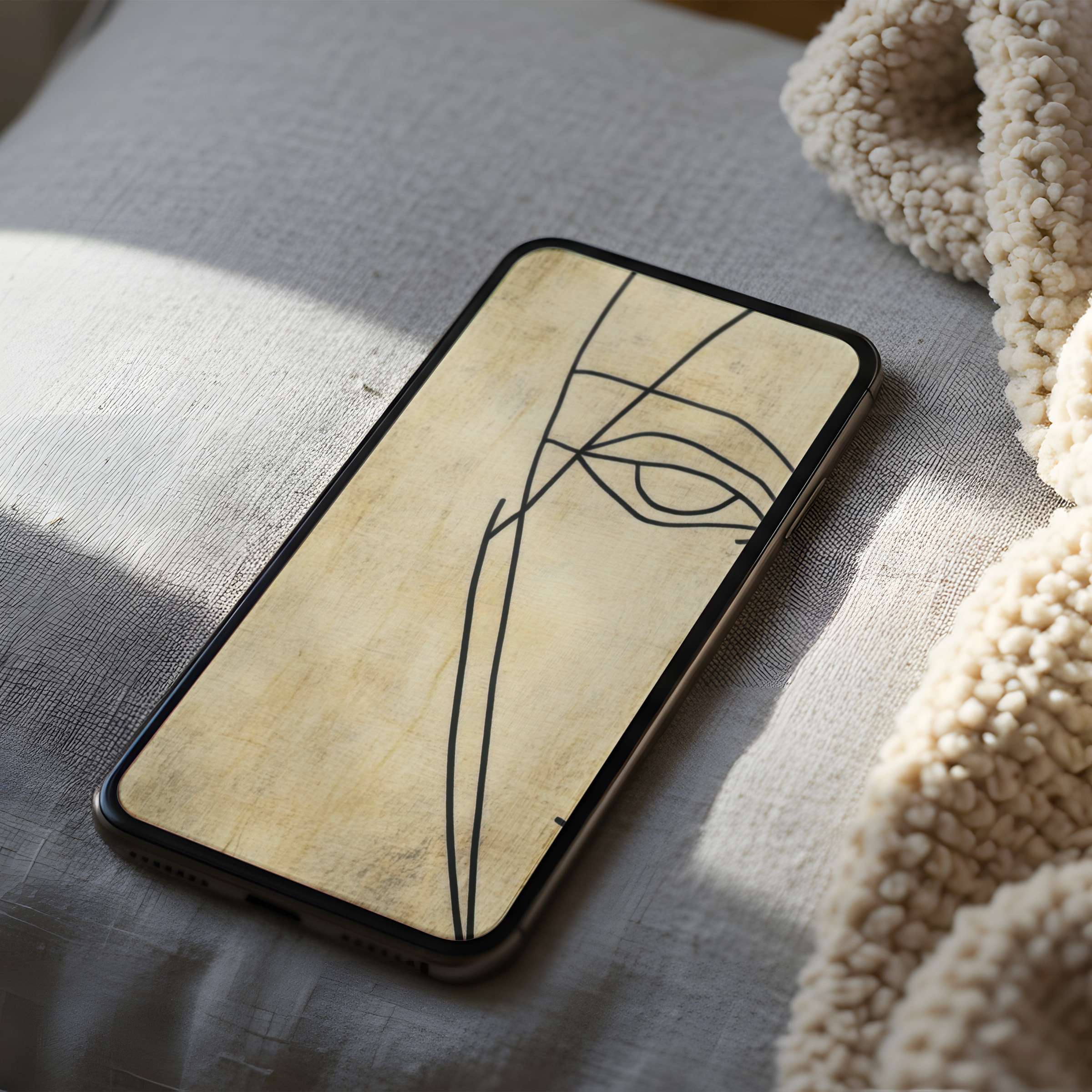 Elegant line art phone wallpaper with minimalist aesthetic on beige background, perfect for iPhone and Android, curated for serene moments