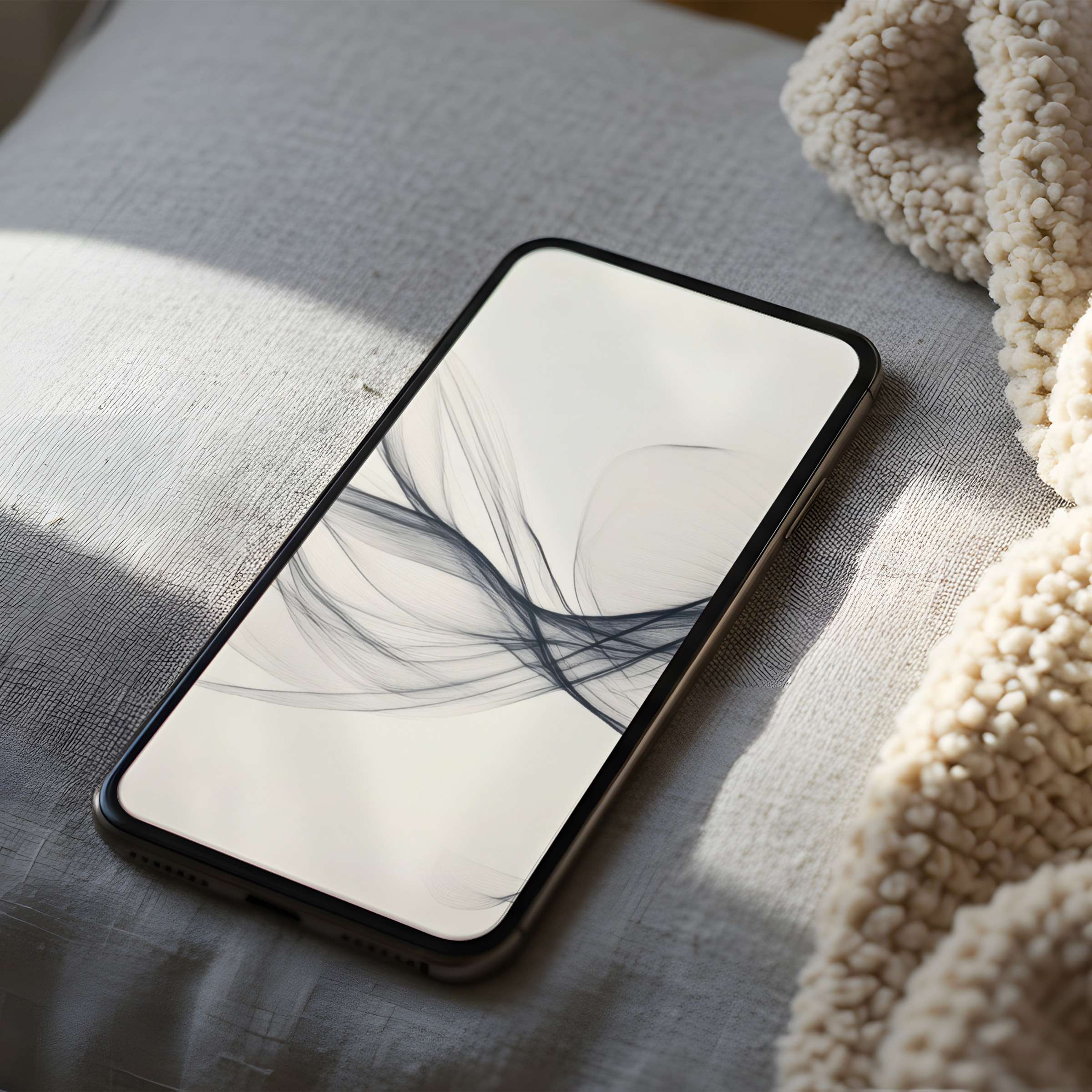 Elegant phone wallpaper with soft black abstract lines on high-resolution screen, perfect for iPhone and Android digital download