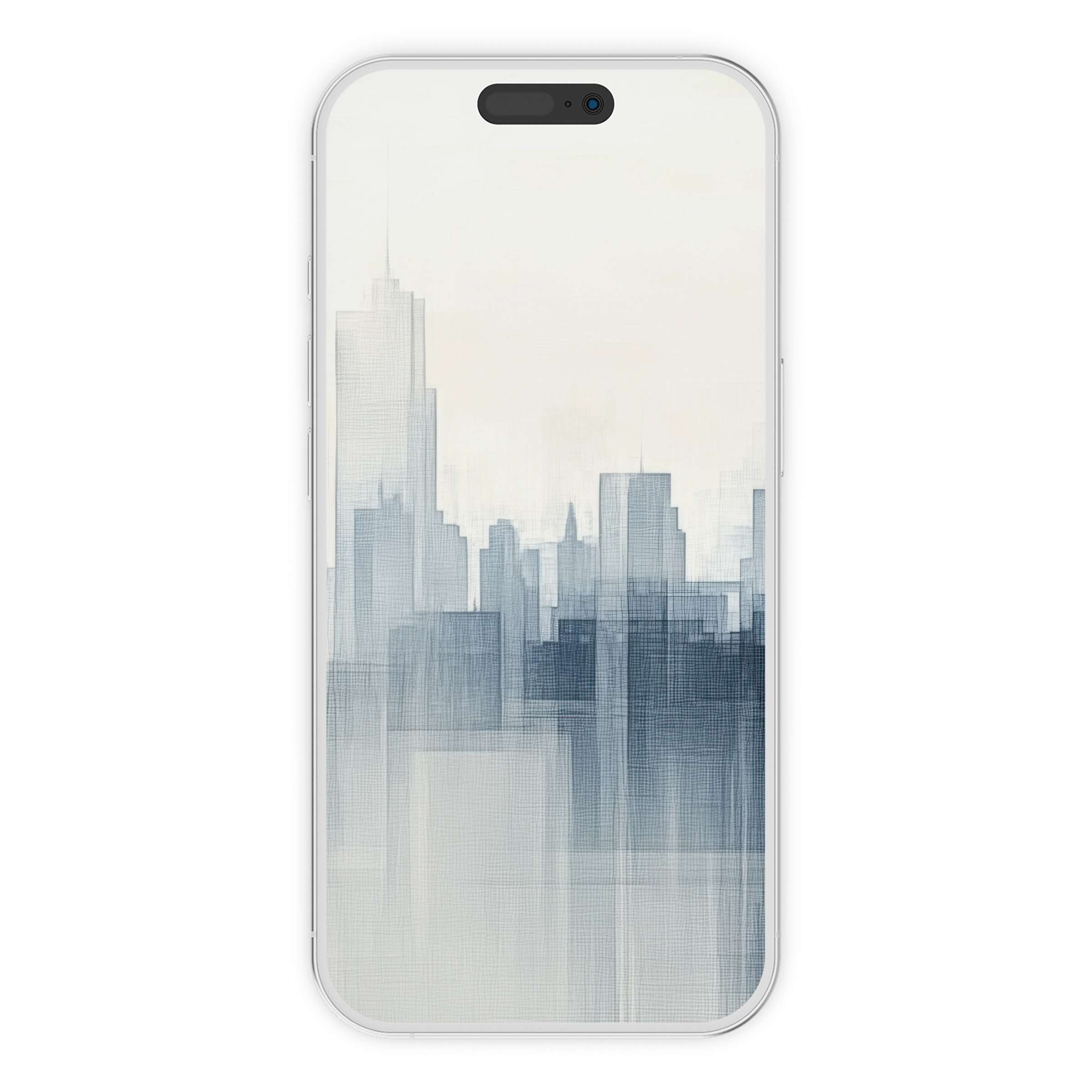 Minimalist iPhone wallpaper featuring a serene gray cityscape with soft textures for a calming digital download phone background