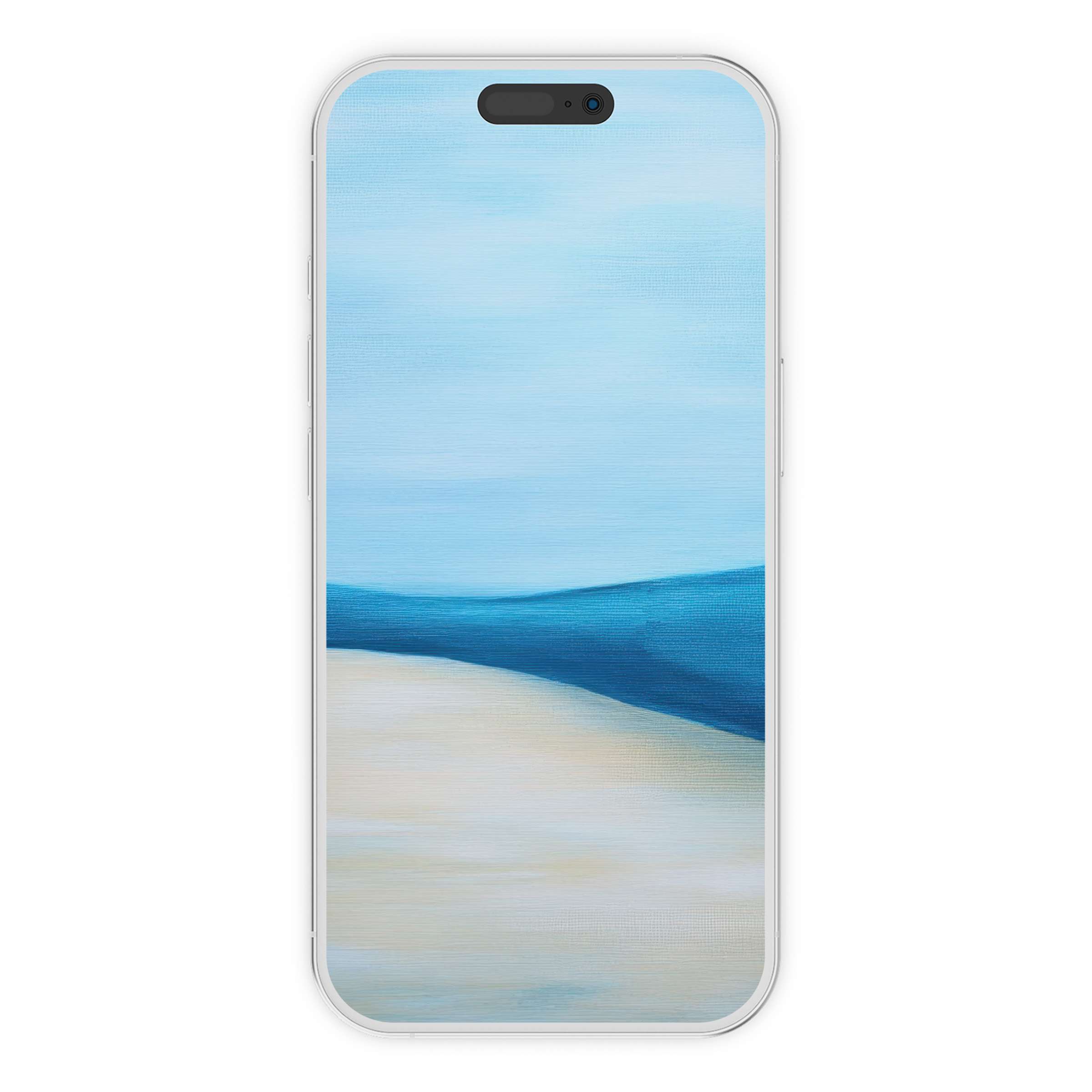 Calming minimalist iPhone wallpaper featuring soft oceanic blues and sandy hues for a serene phone background digital download