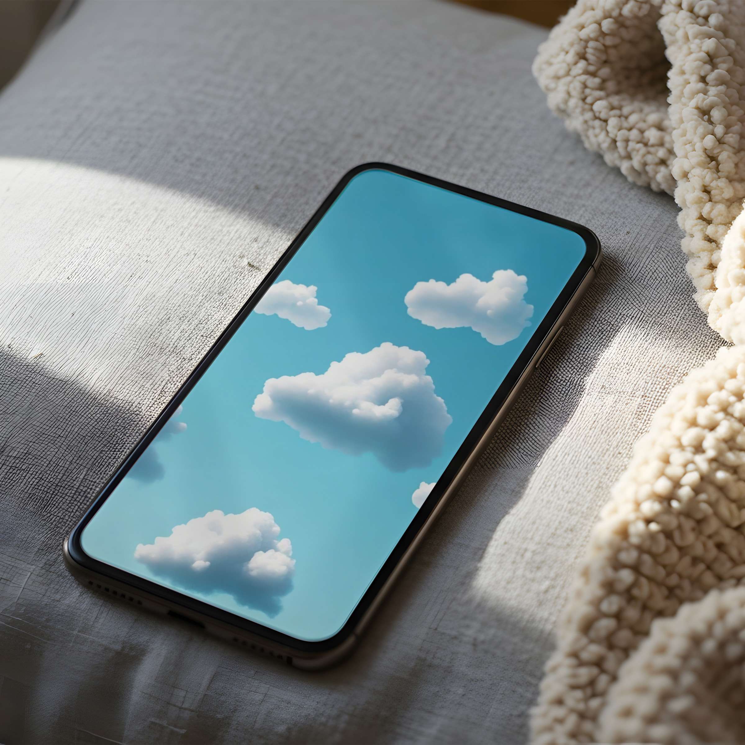 Serene phone wallpaper with white clouds on blue sky evokes calmness and elegance suitable for iPhone high resolution download