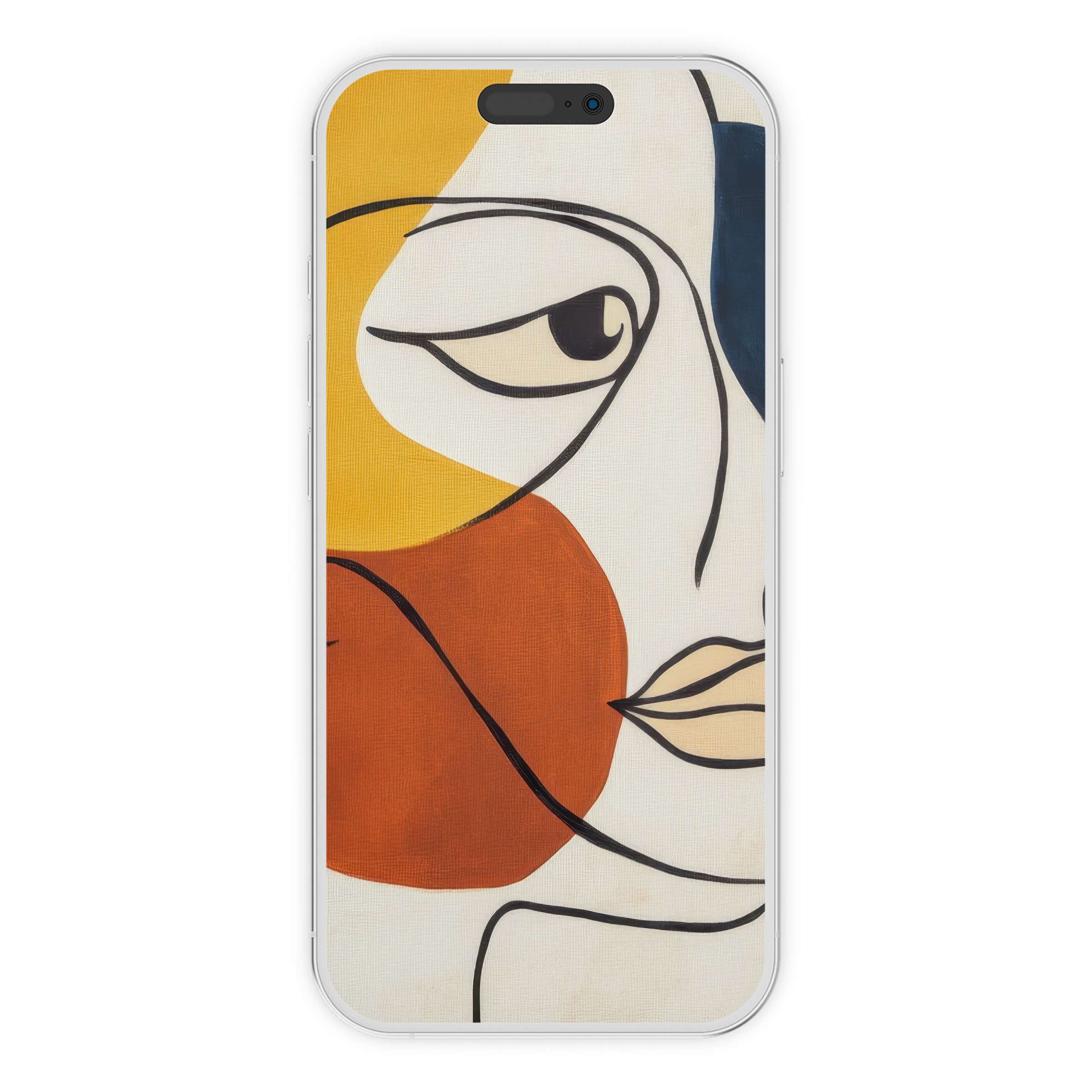Minimalist iPhone wallpaper features abstract face art in warm hues, offering a calming phone background digital download for all devices