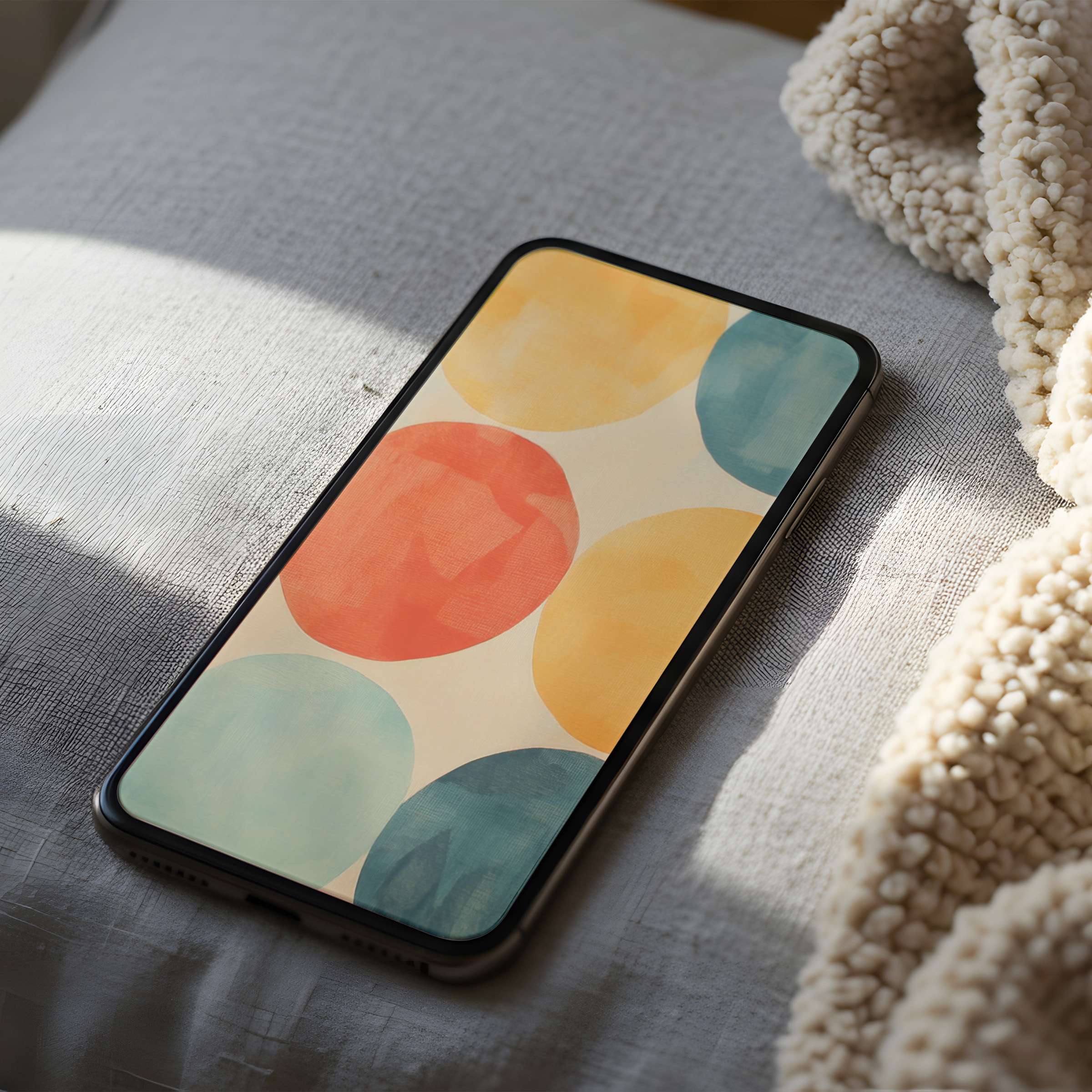 Elegant phone wallpaper featuring soft pastel circles, ideal for iPhone and Android phones, offering high-resolution digital tranquility