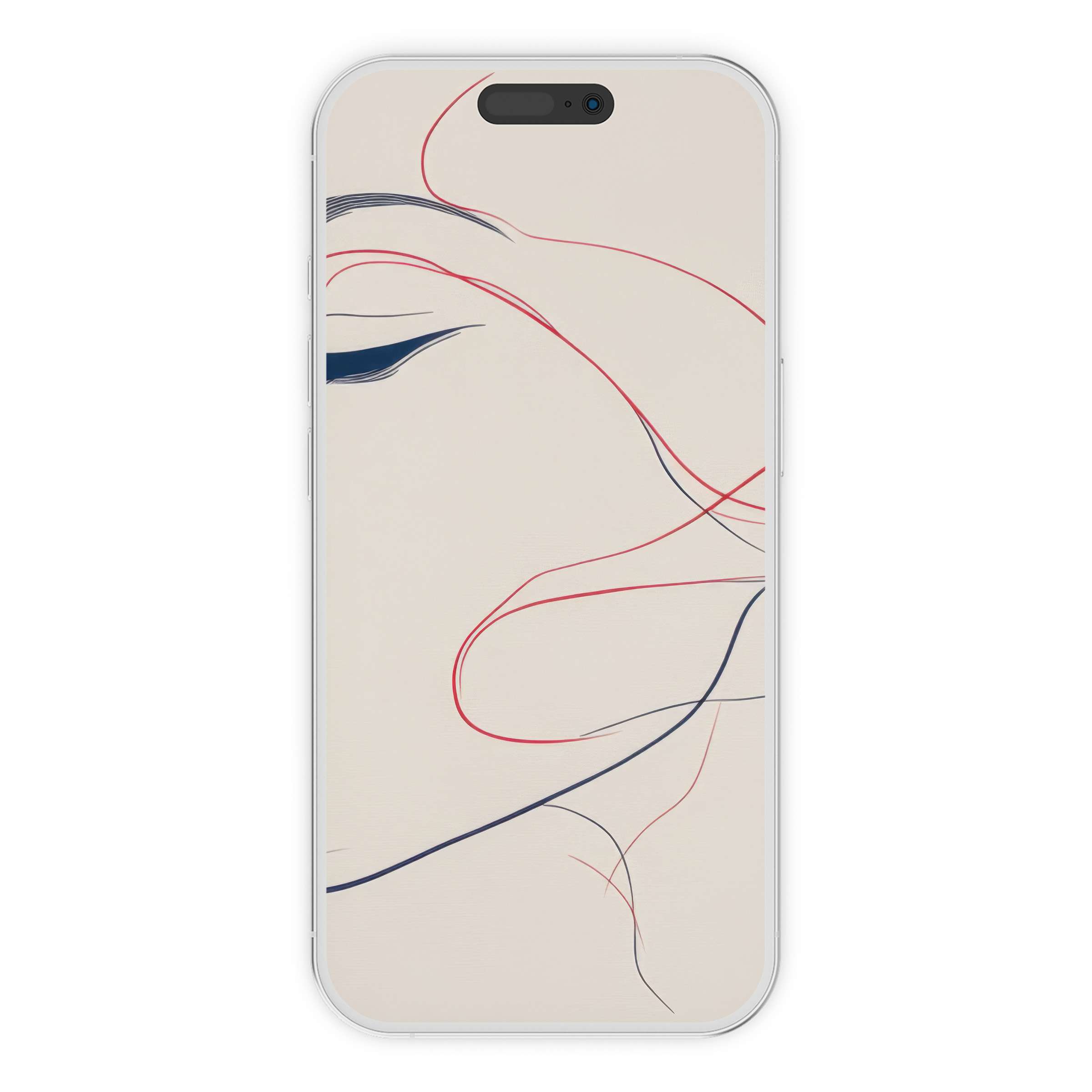 Minimalist iPhone wallpaper with elegant red and navy lines on a soft beige background digital download for phone elegance