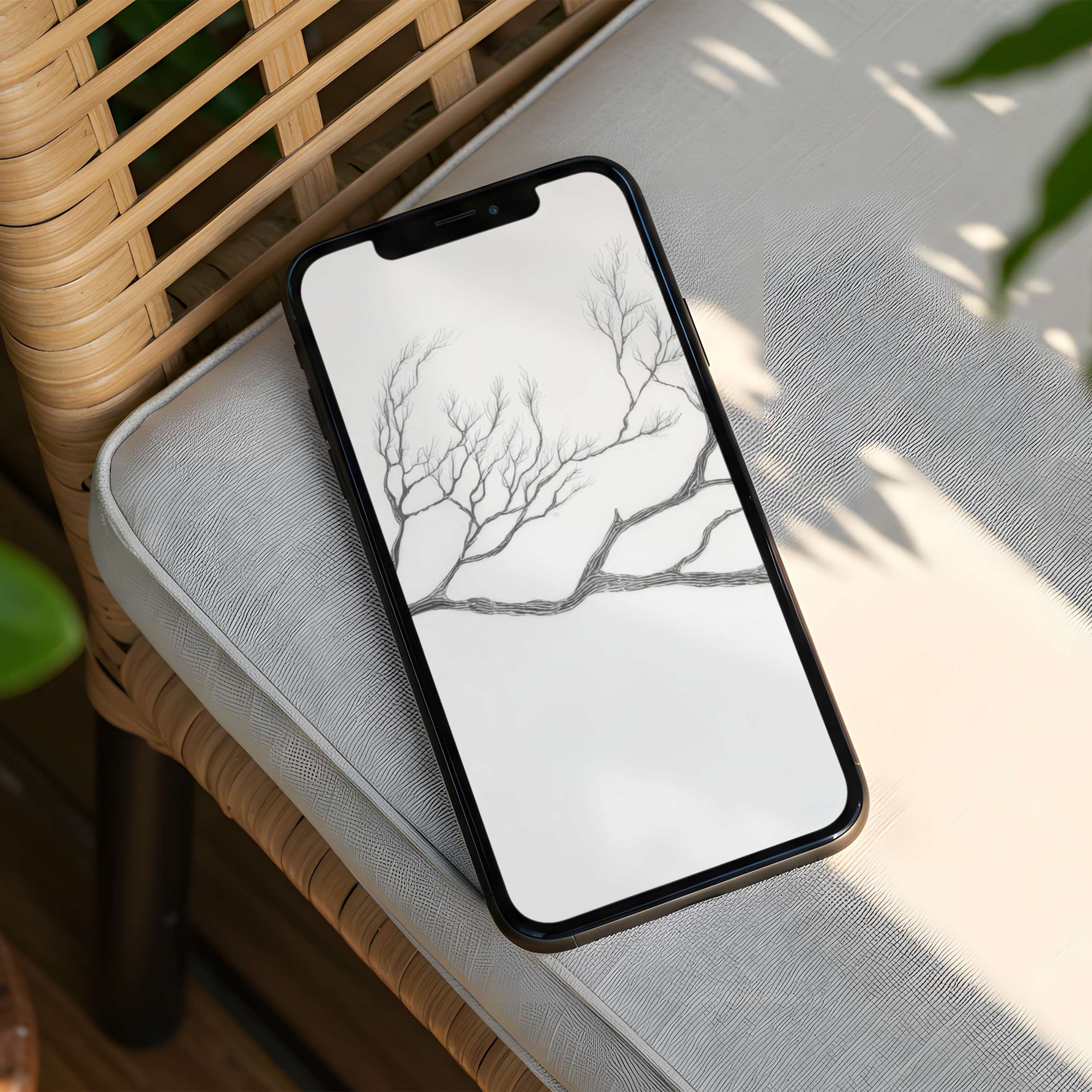 Serene branch sketch sets an elegant iPhone background for mindful phones, offering instant download for design-conscious tranquility