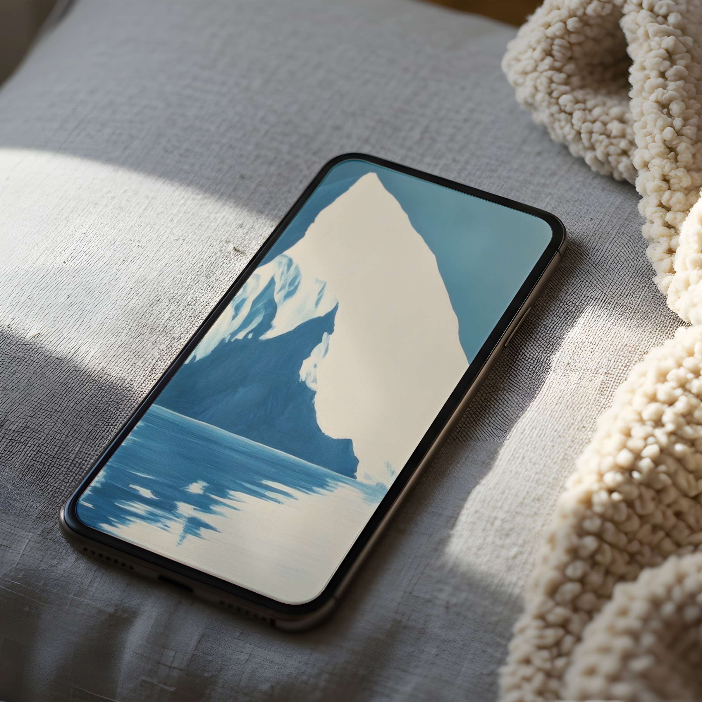 Elegant phone wallpaper showcasing serene iceberg painting in high resolution, perfect digital download for iPhone and Android users