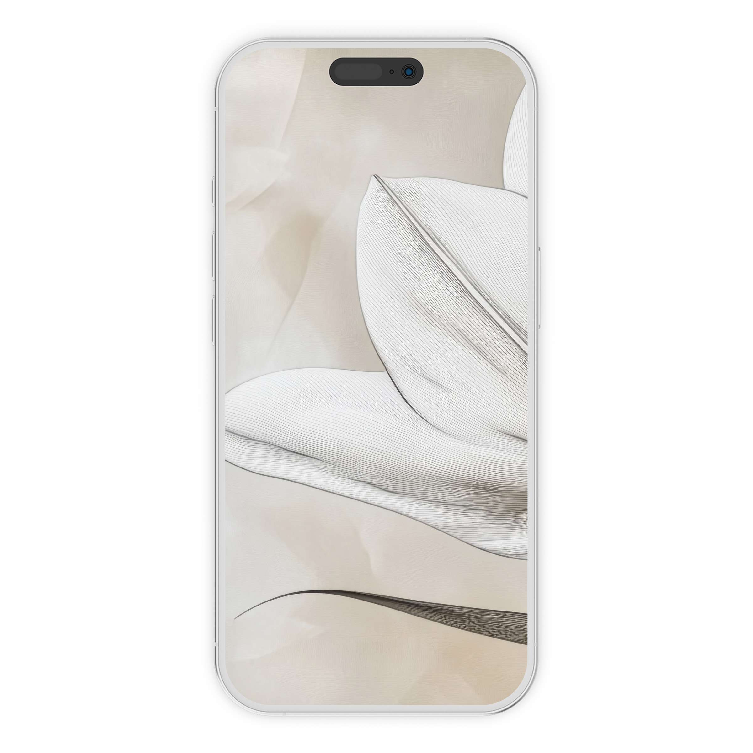 Elegant minimalist iPhone wallpaper featuring a soft floral design in beige tones for a calming digital download phone background