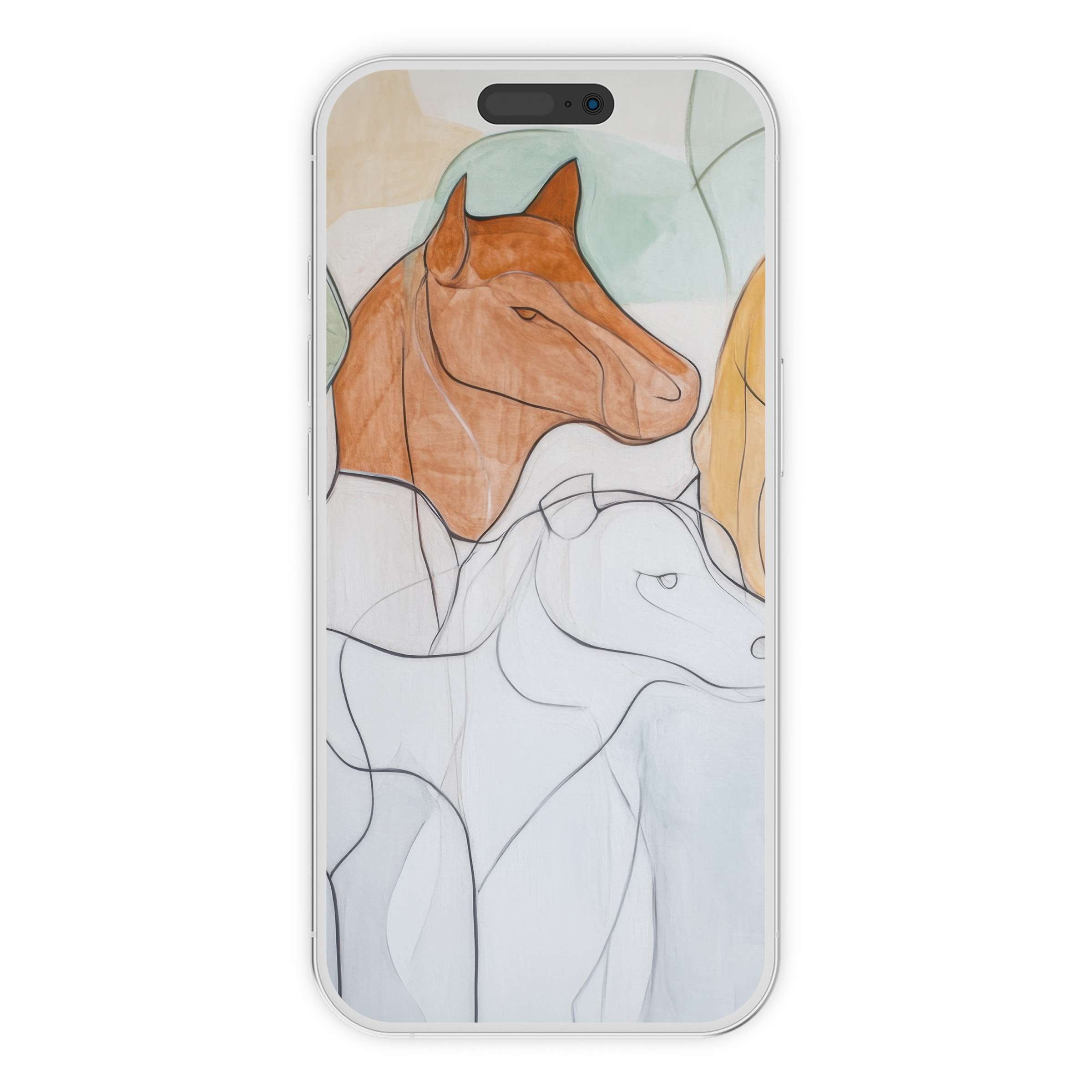 Elegant minimalist iPhone wallpaper with abstract horse lines in earthy tones, perfect phone background digital download for style tranquility