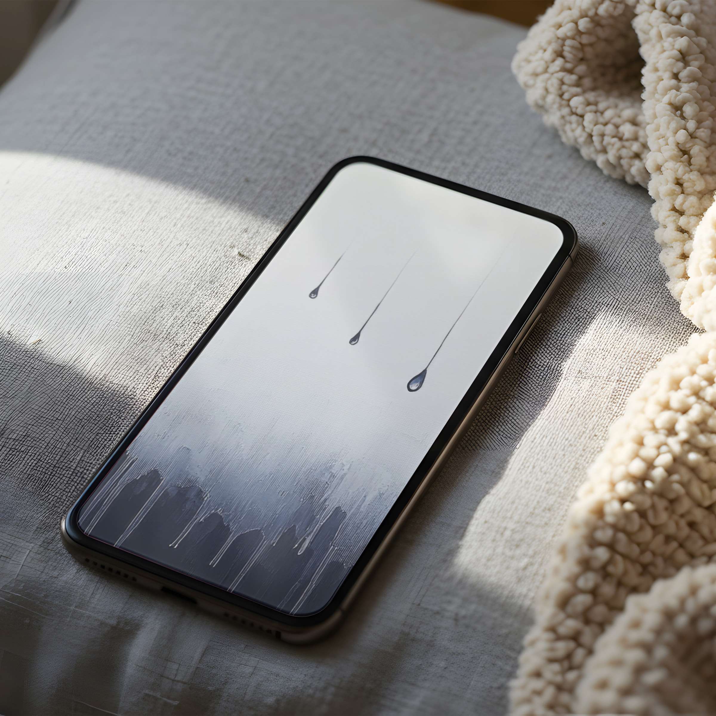 Elegant phone wallpaper featuring minimalist raindrop motifs on a serene gradient, perfect for curated high-resolution iPhone and Android use