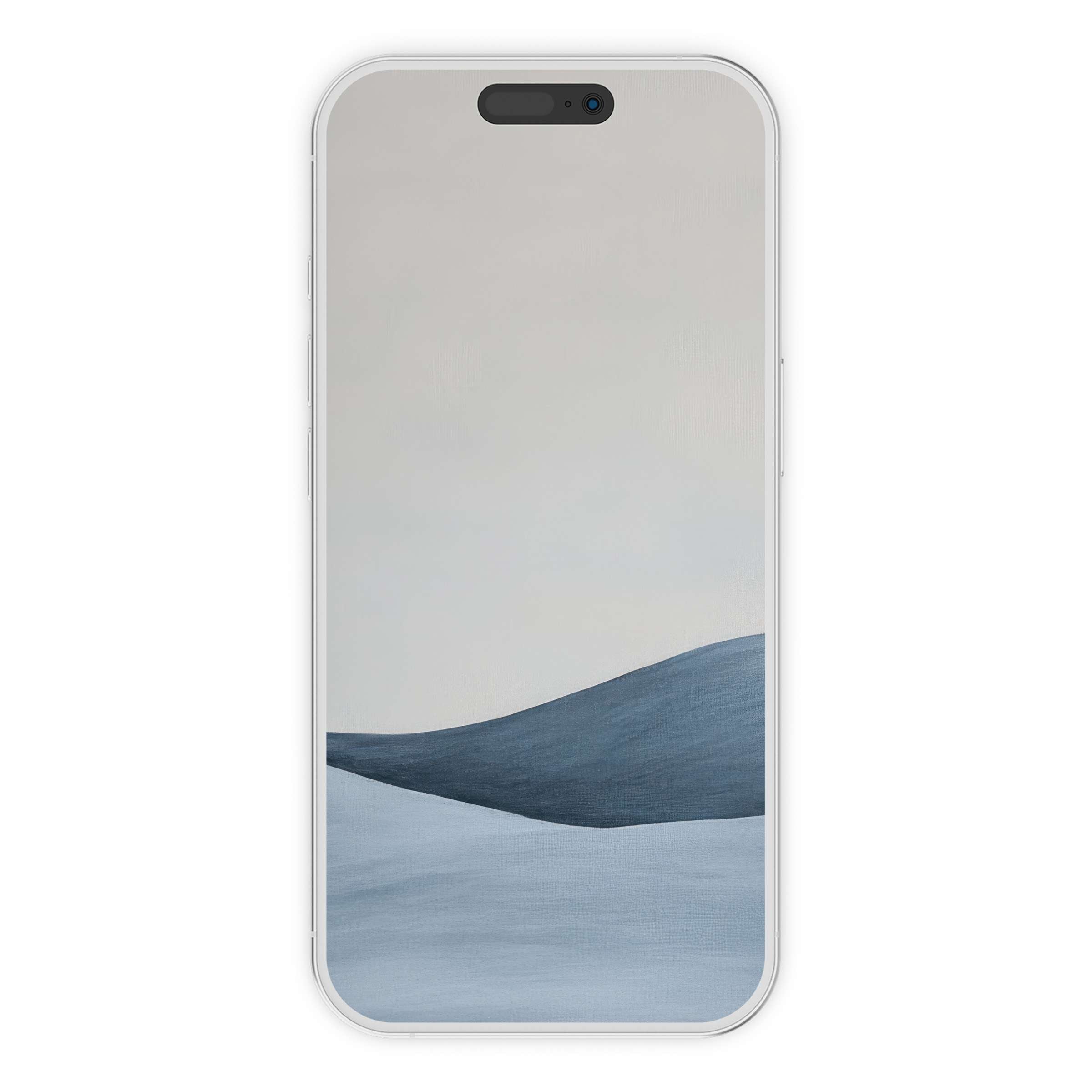 Minimalist iPhone wallpaper featuring serene gray-blue abstract forms, perfect digital download for your phone background, exuding calm elegance