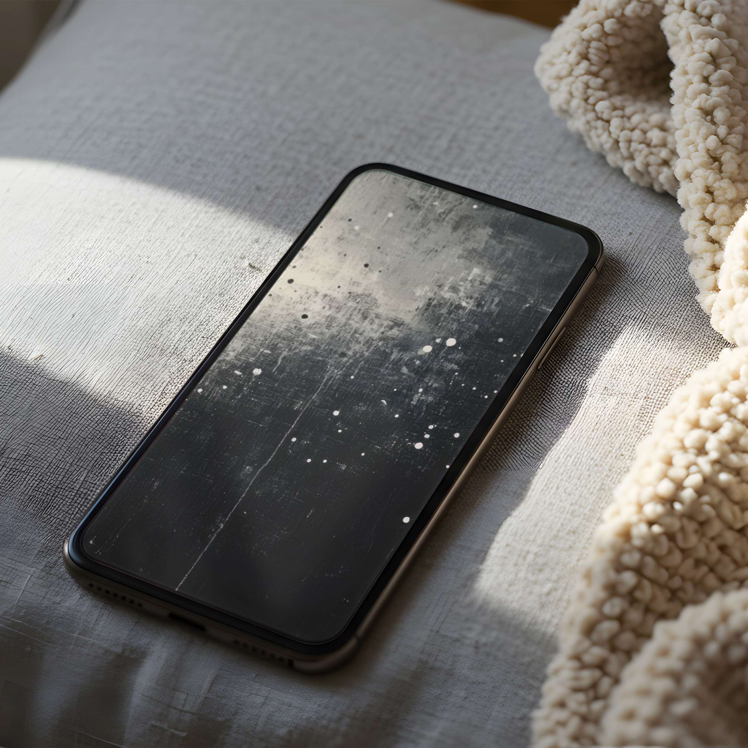 Calm high-resolution phone wallpaper with an abstract grey design and white dots, ideal for iPhone or Android digital download