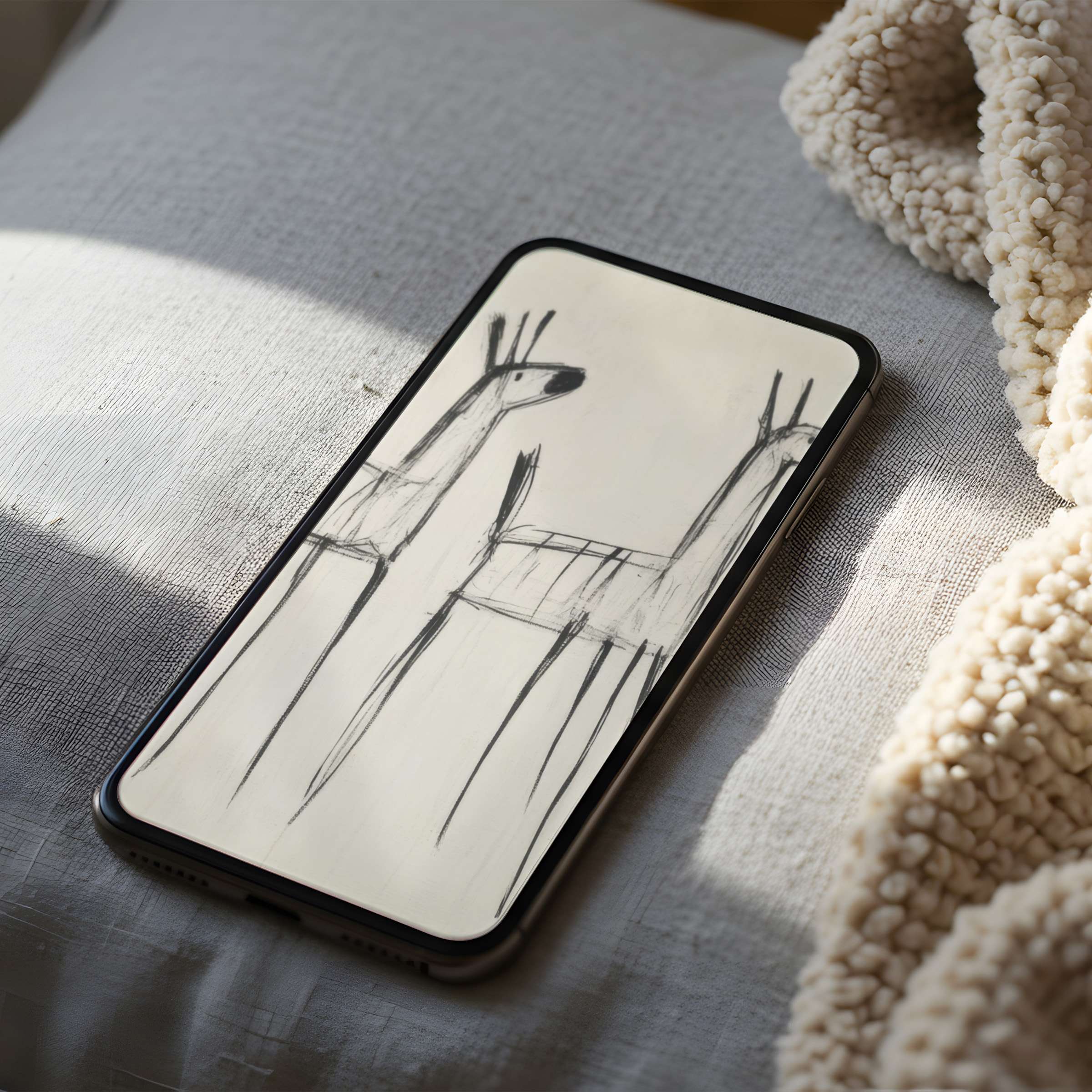 Elegant sketch of llamas on a phone wallpaper enhances serenity, suitable for iPhone or Android, perfect for digital download