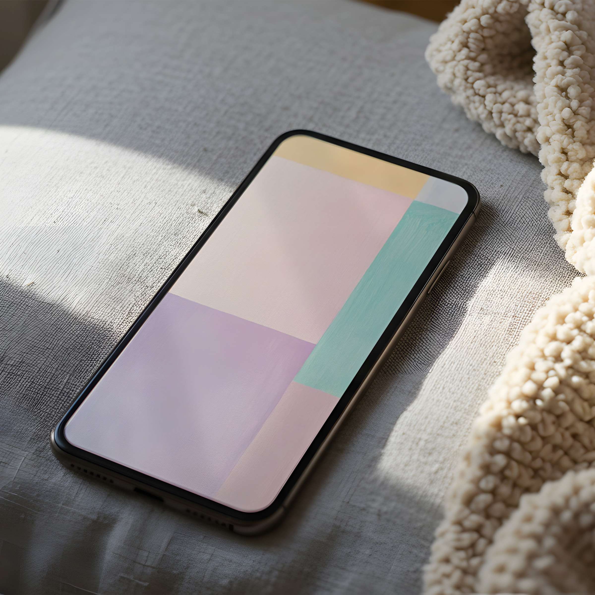 Elegant pastel phone wallpaper with geometric design, ideal for iPhone and Android, offering a calming digital download experience