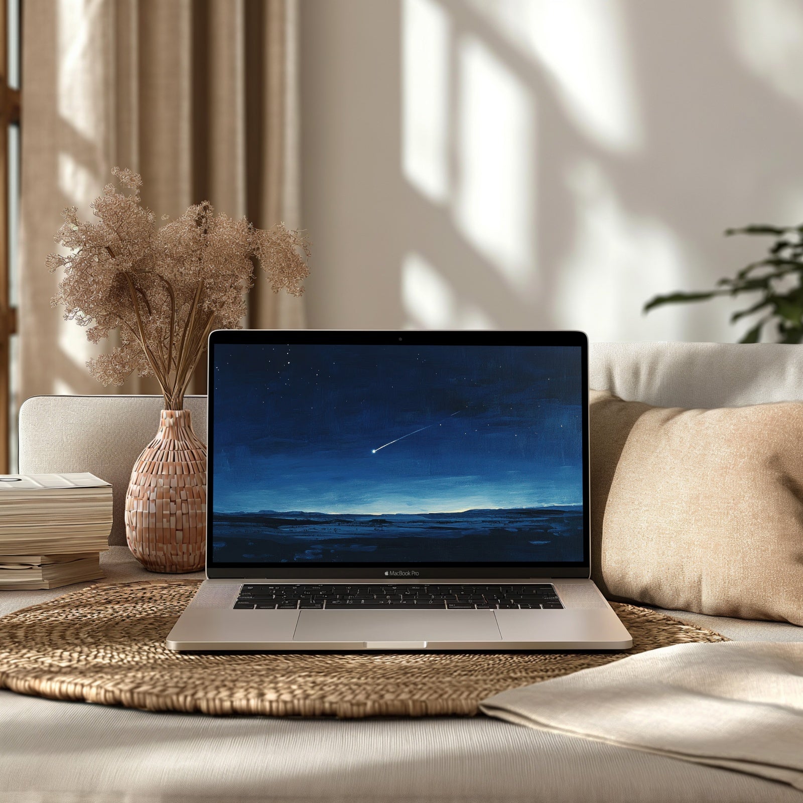 Minimalist Computer Background in Modern Living Room