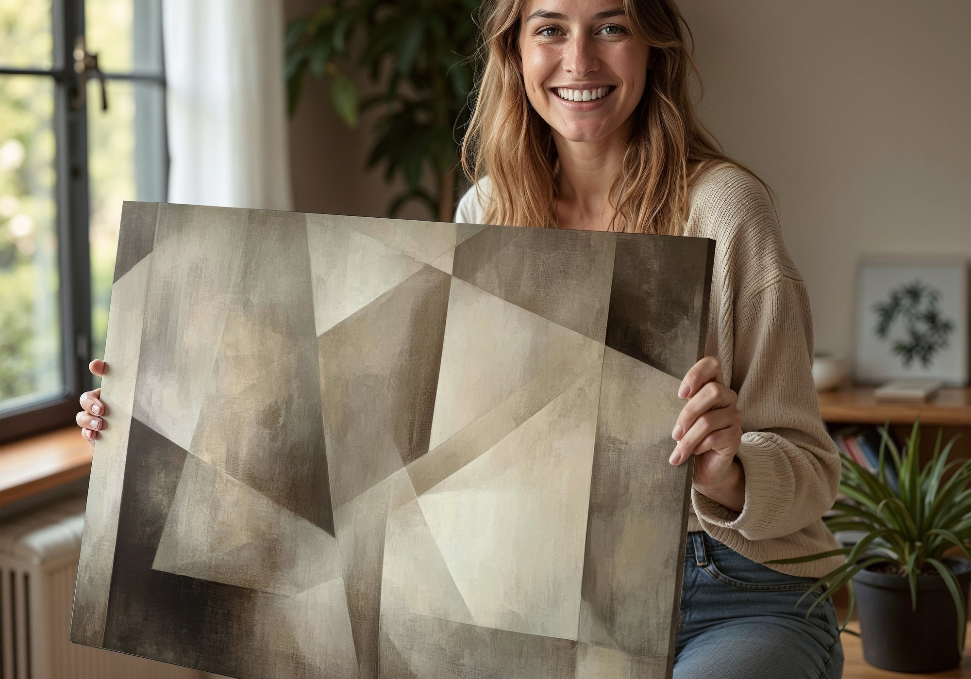 Neutral Frame TV Art featuring a soft abstract gradient in beige and gray tones - a modern minimalist artwork for Samsung Frame TV that adds warmth and harmony to contemporary interiors