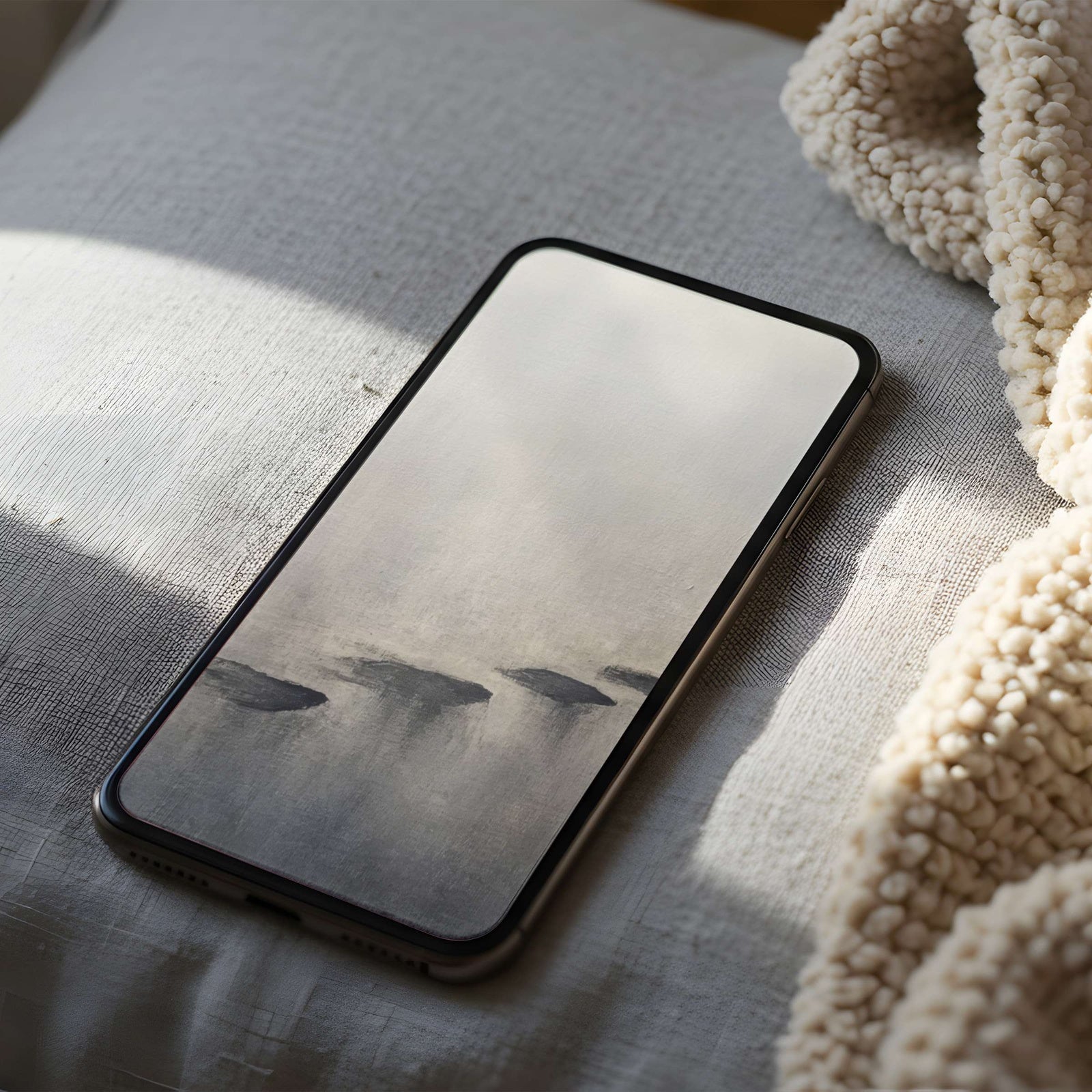 Minimalist phone wallpaper featuring soft, misty footprints in calm neutral tones - a serene and poetic background for an elegant, reflective home screen