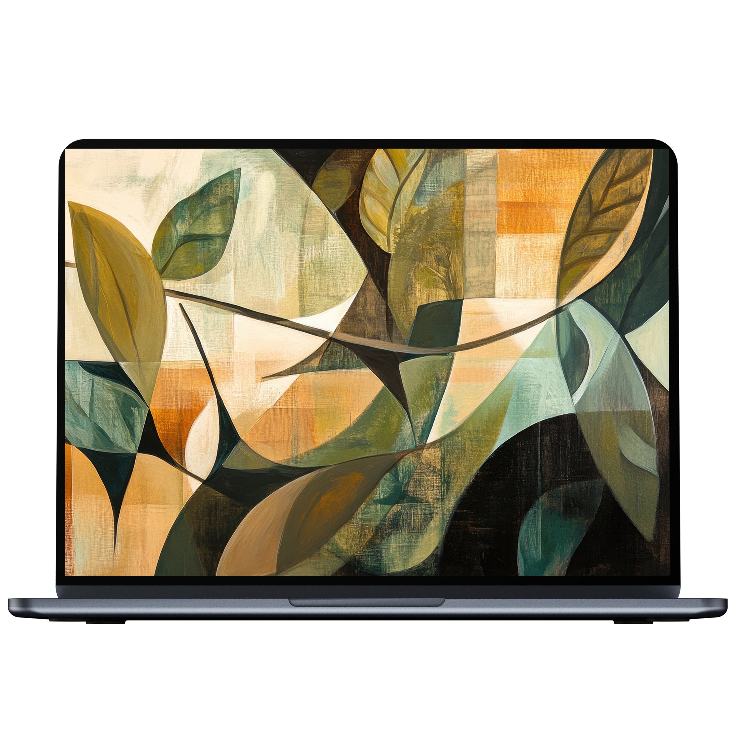 Elegant abstract leaves in warm tones create a modern desktop wallpaper for PC and laptop, offering a calm digital download option