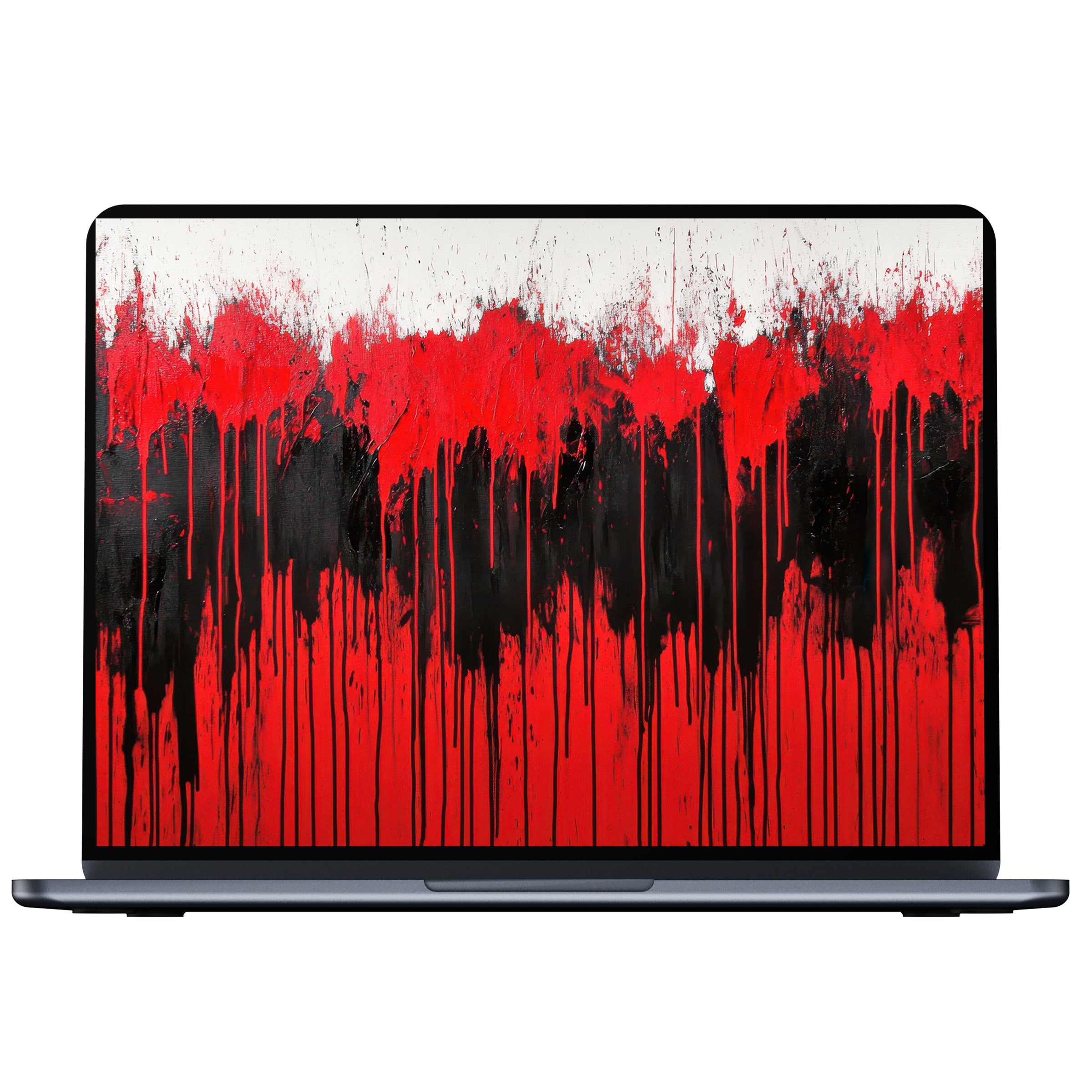 Bold modern desktop wallpaper in red and black abstract paint strokes digital download ideal for PC and laptop artistry and elegance