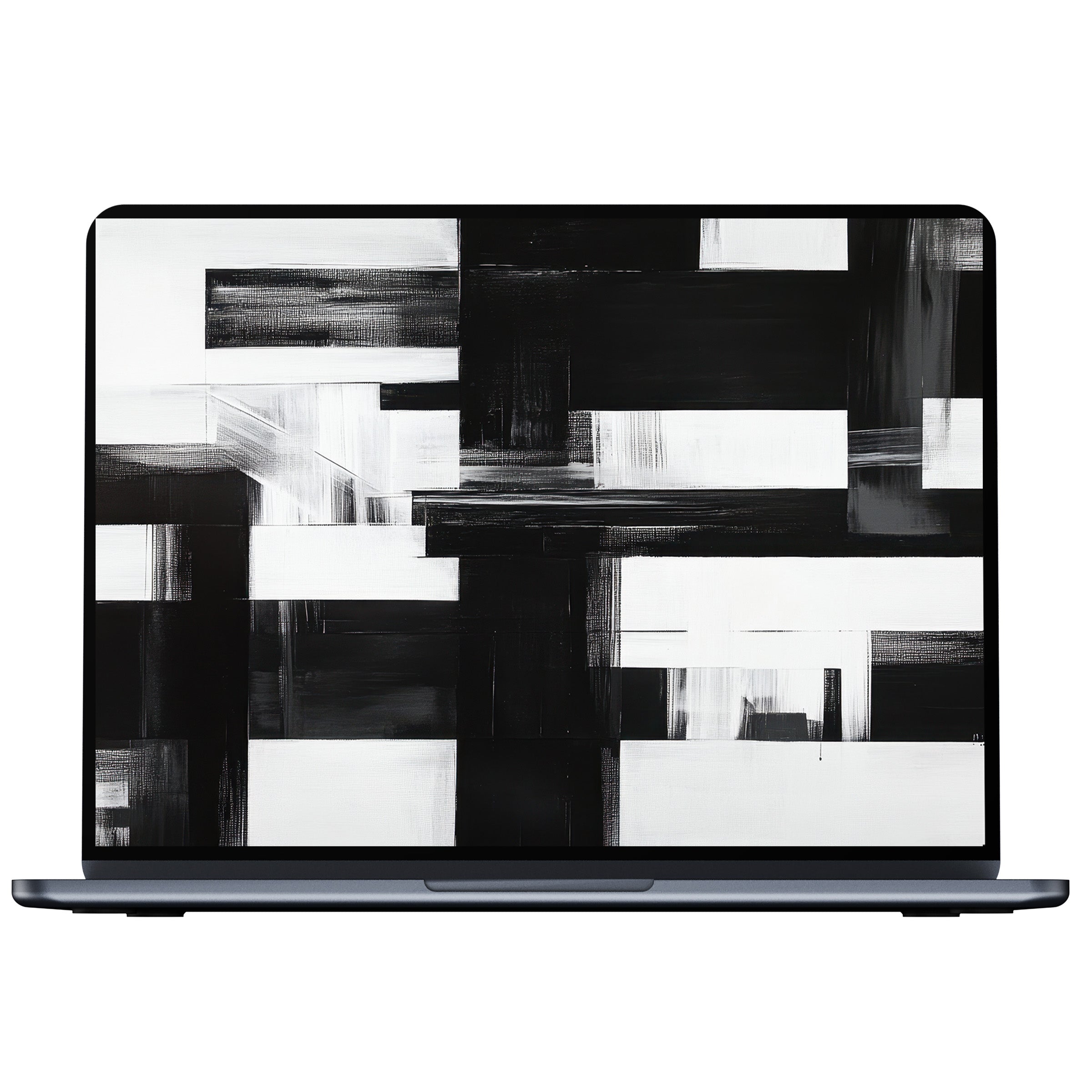 Modern desktop wallpaper featuring a black and white abstract geometric design, perfect digital download for PC, laptop, or Mac