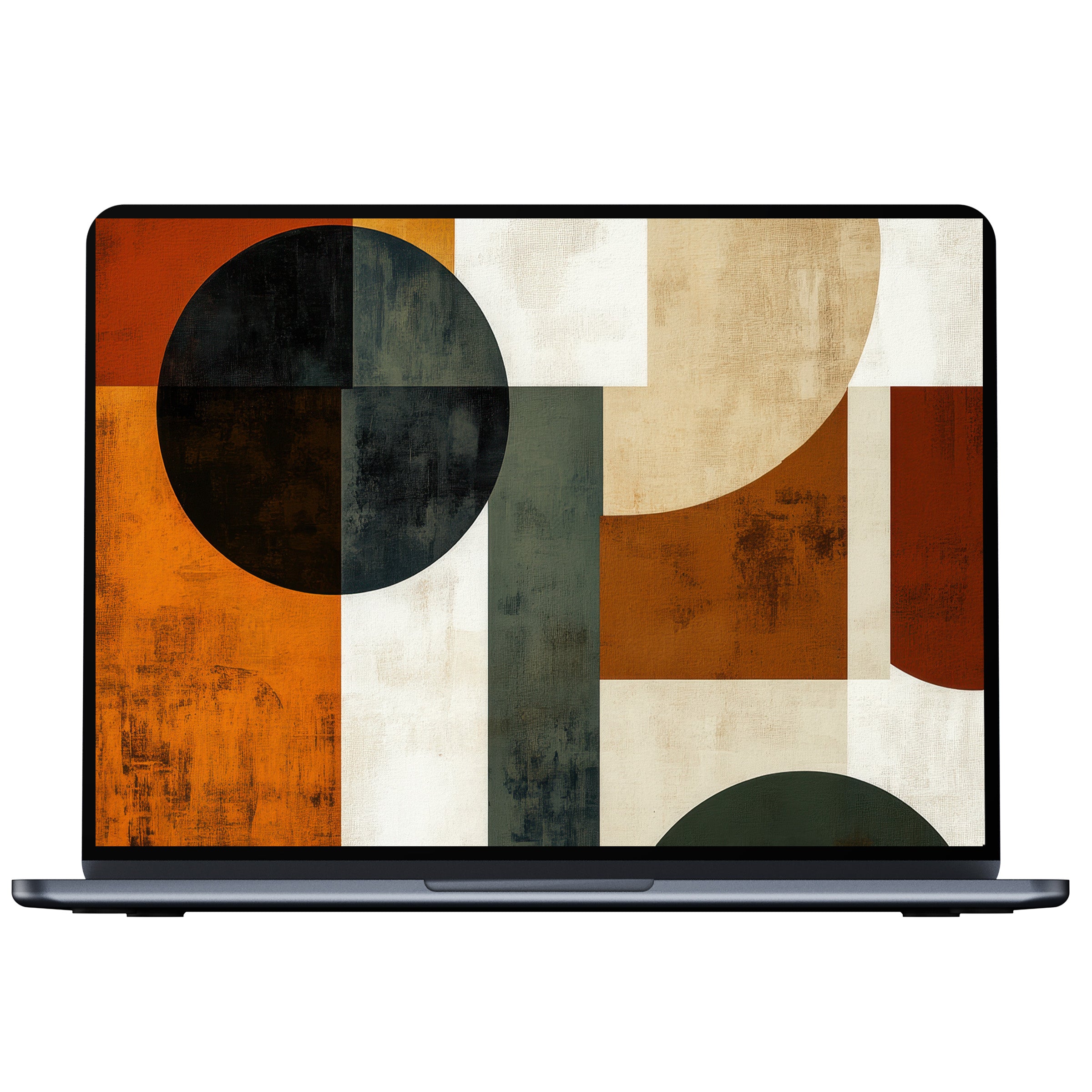 Modern desktop wallpaper with geometric shapes in earthy tones, offering a calming digital download for PC and laptop elegance