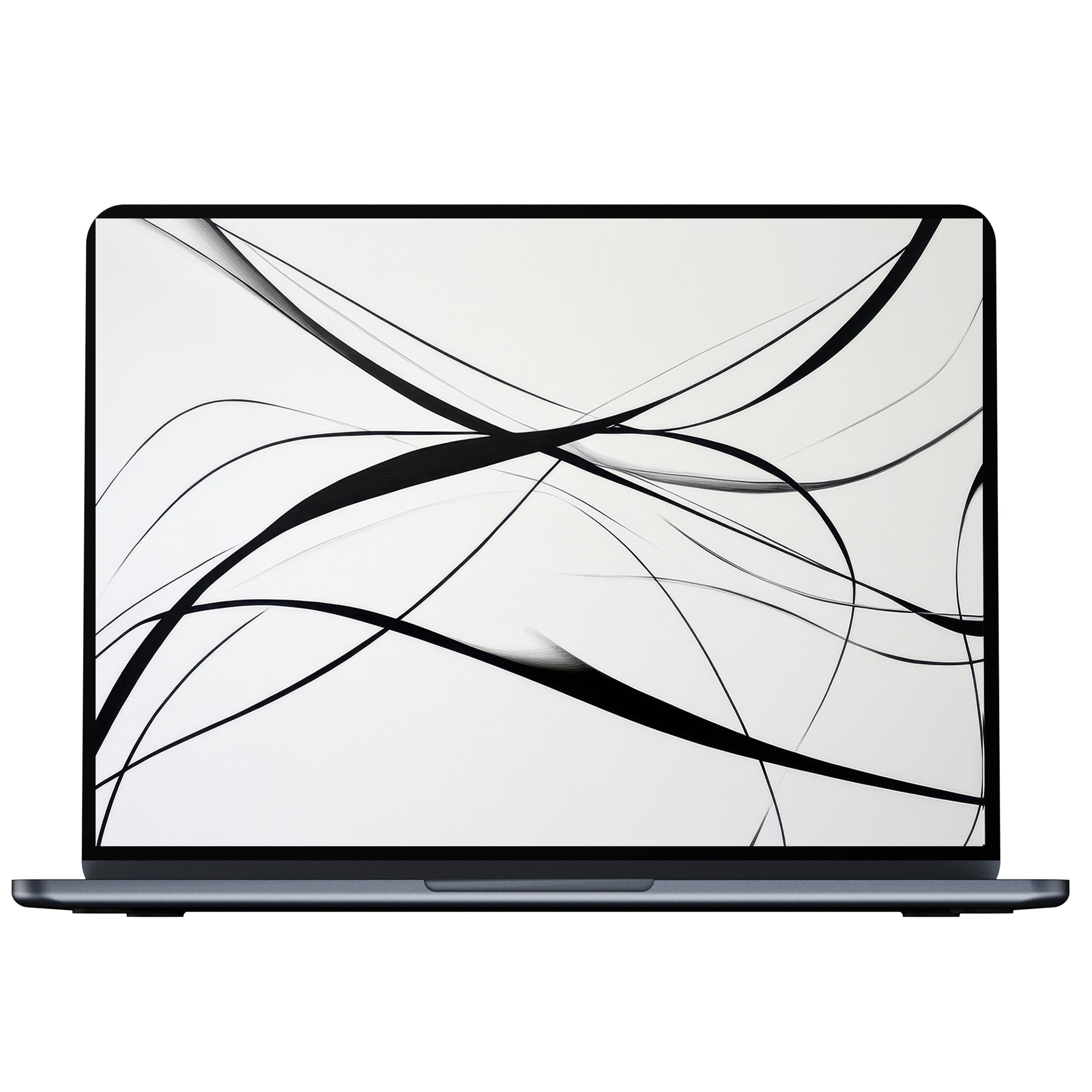 Modern desktop wallpaper features elegant black abstract lines on white, inspiring calm and elegance, perfect for PC and laptop digital download