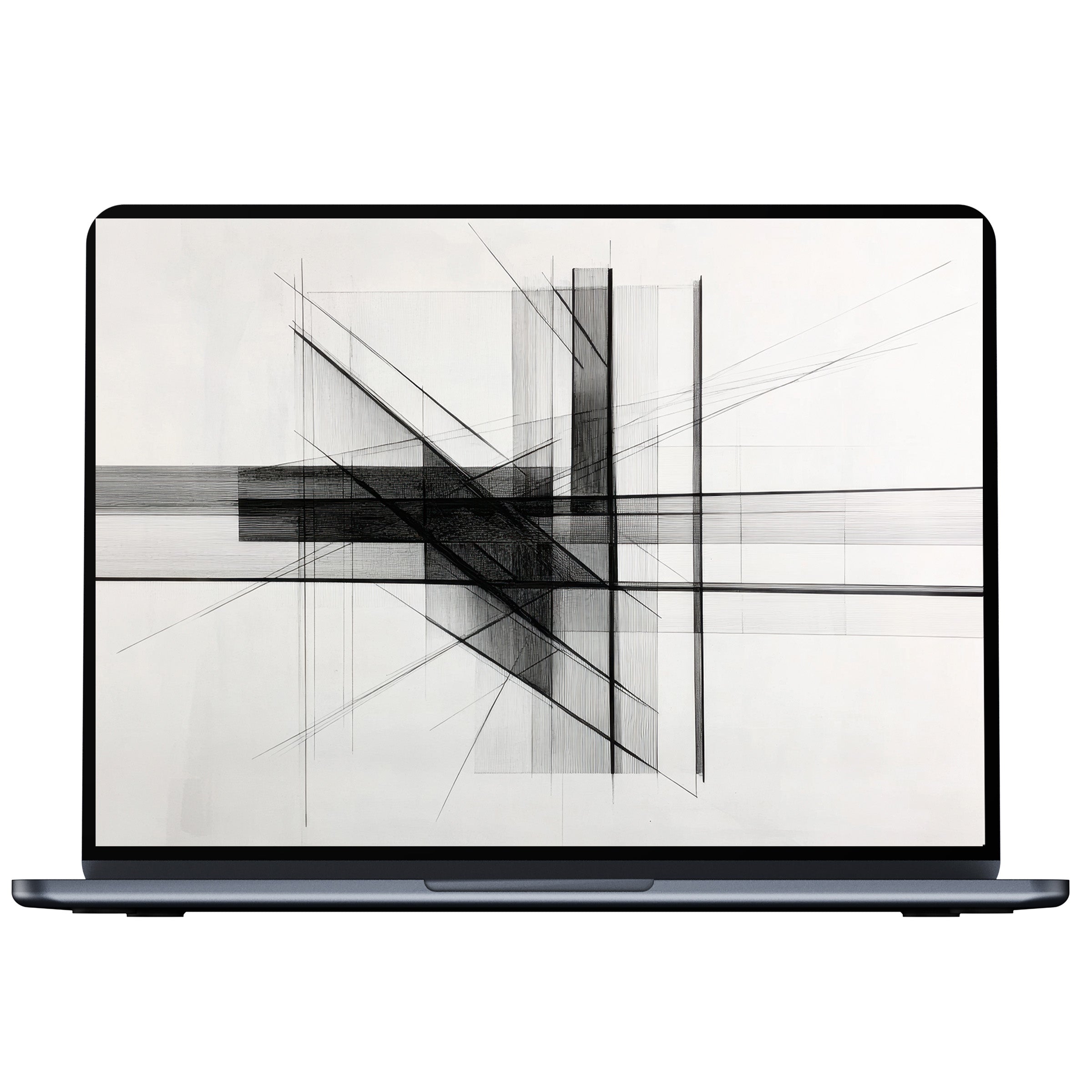 Elegant modern desktop wallpaper featuring abstract black and white geometric lines for PC, laptop, digital download, inspiring calm