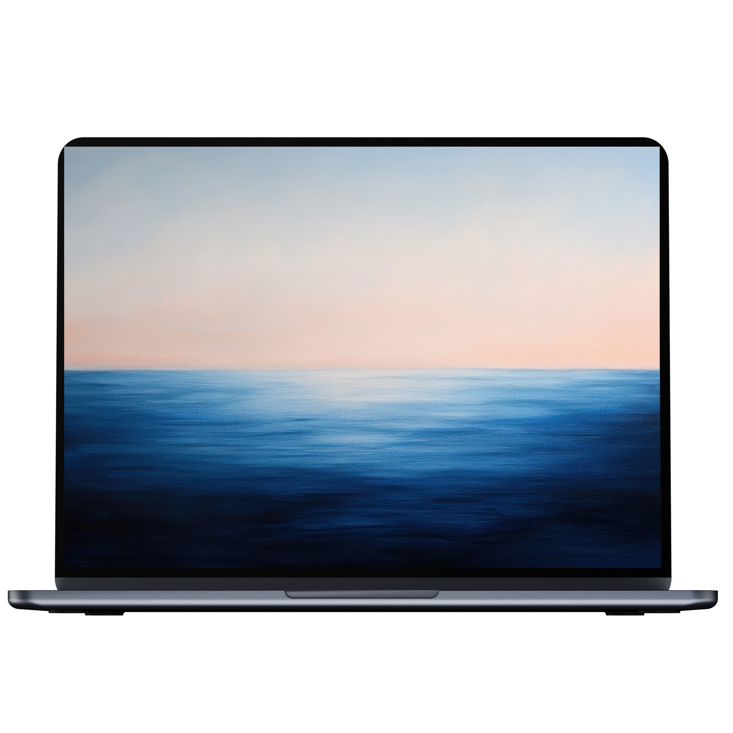 Modern desktop wallpaper with serene ocean horizon blending soft blues and peach hues for PC, laptop digital download tranquility
