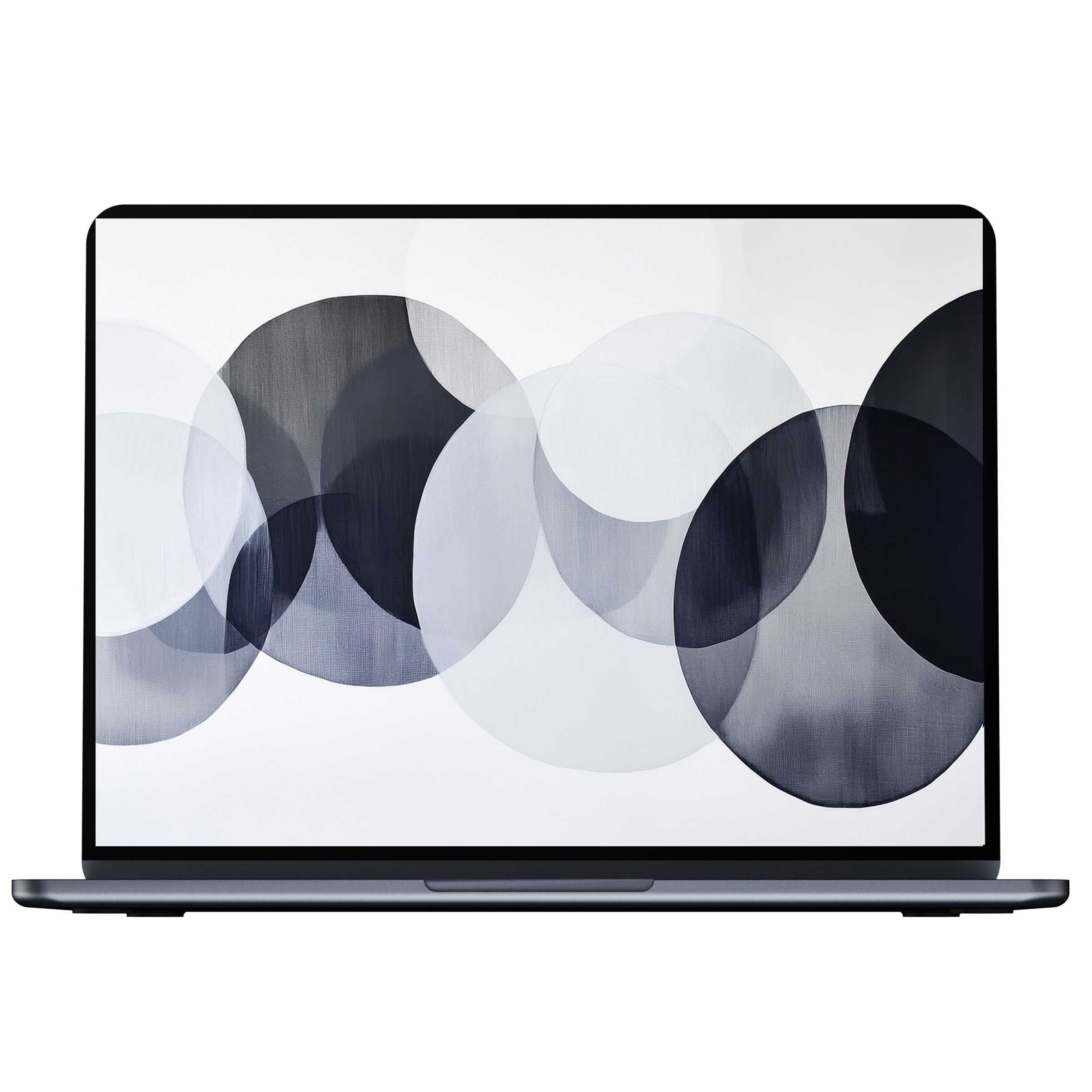 Modern desktop wallpaper with elegant black and white abstract circles digital download for pc and laptop creating calm inspiration