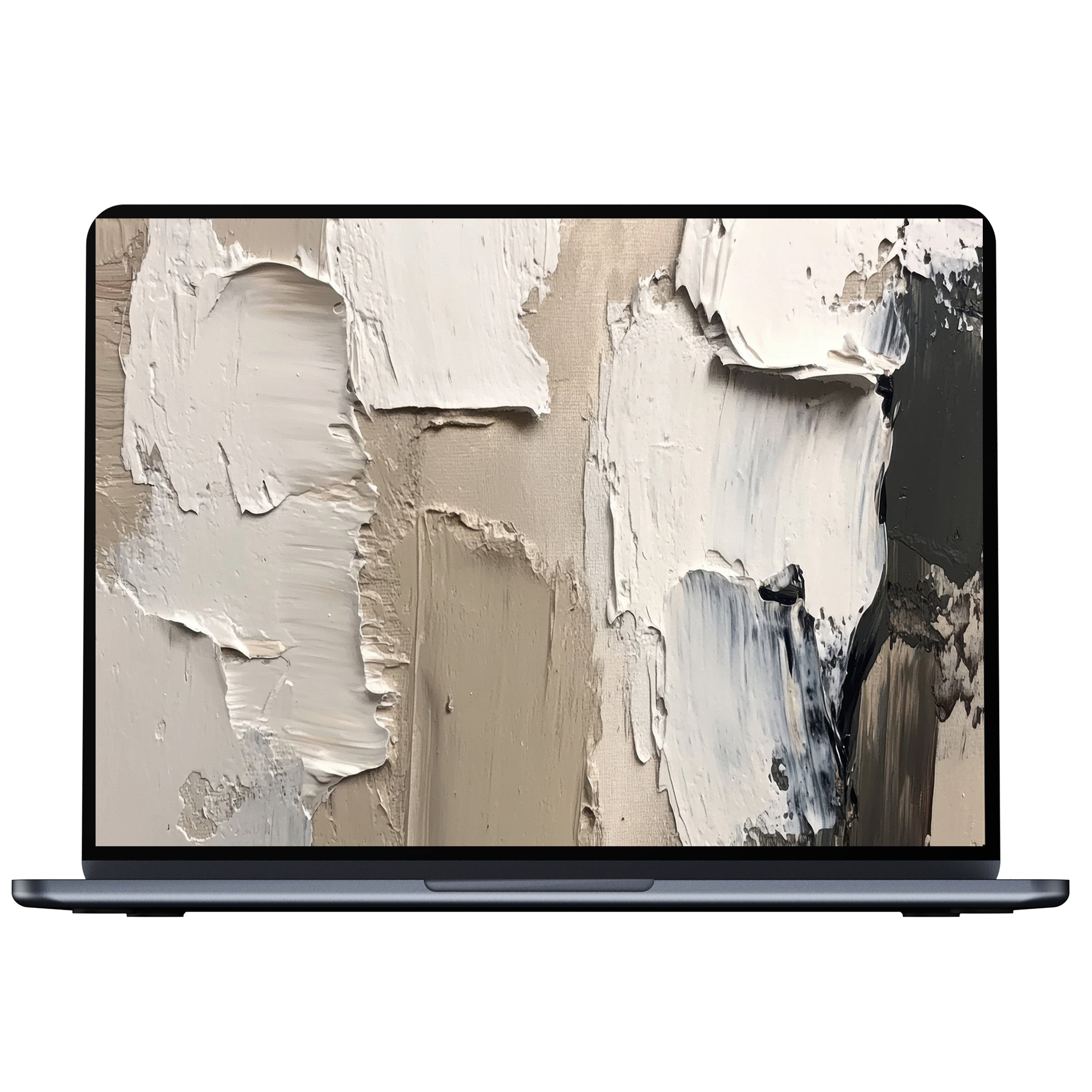 Modern desktop wallpaper art with textured beige and white brushstrokes offers calm elegance and fits PC, laptop, Mac digital download