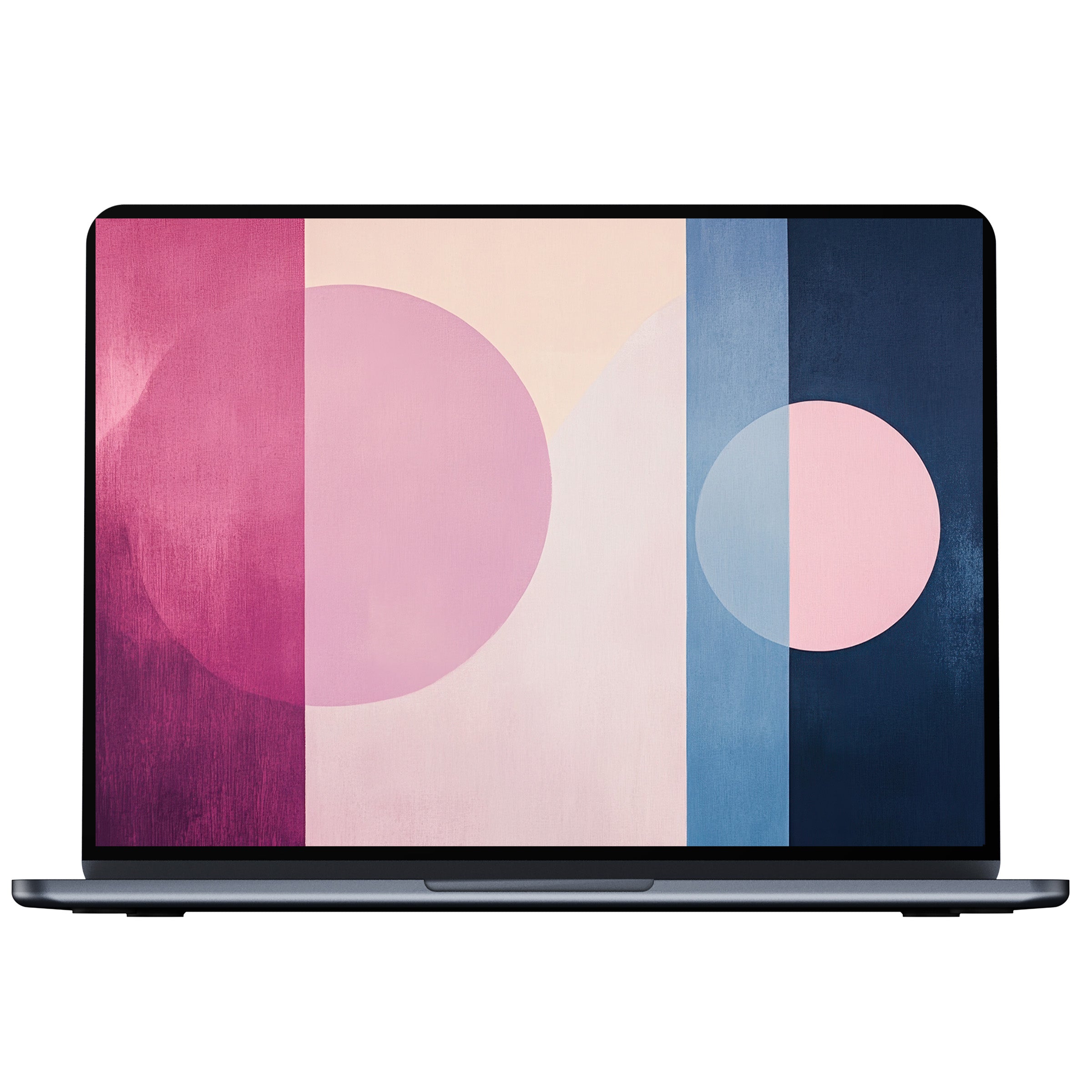 Modern desktop wallpaper featuring abstract circles in pink and blue hues, perfect digital download for PC or laptop screens