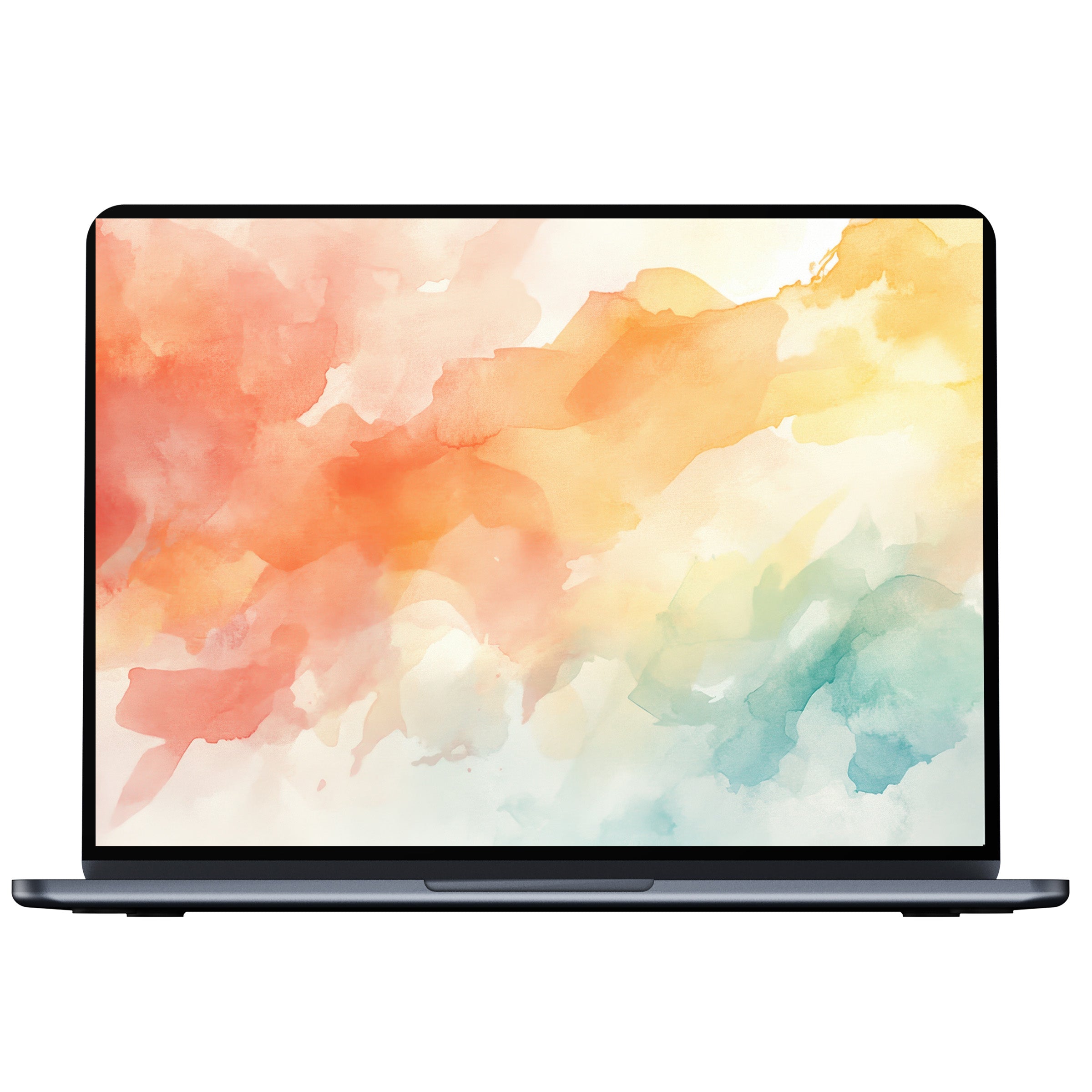 Modern desktop wallpaper with serene watercolor splashes in soft pastels, perfect digital download for PC and laptop elegance
