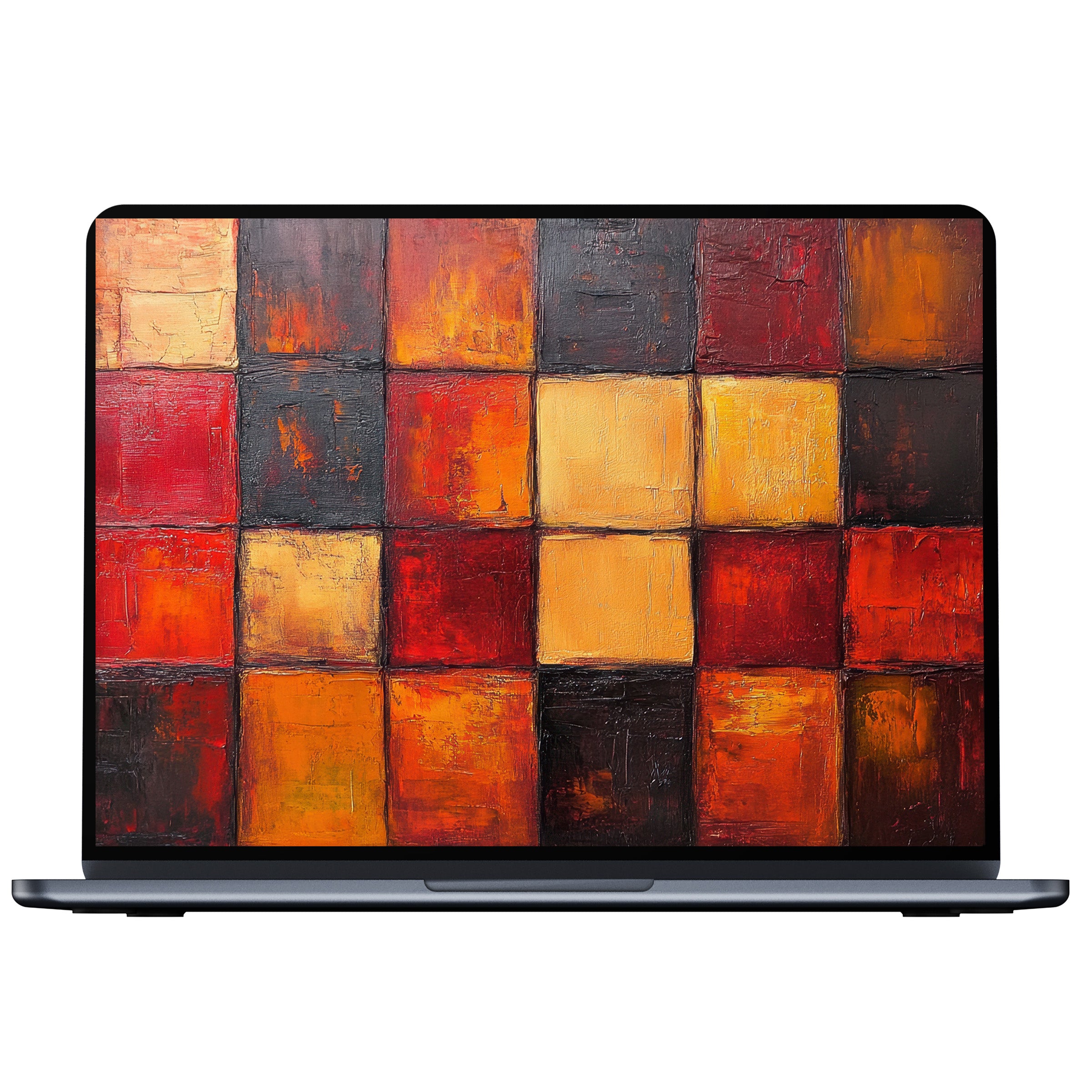 Vivid modern desktop wallpaper in warm abstract squares enhances calm and elegance on PC or laptop with easy digital download