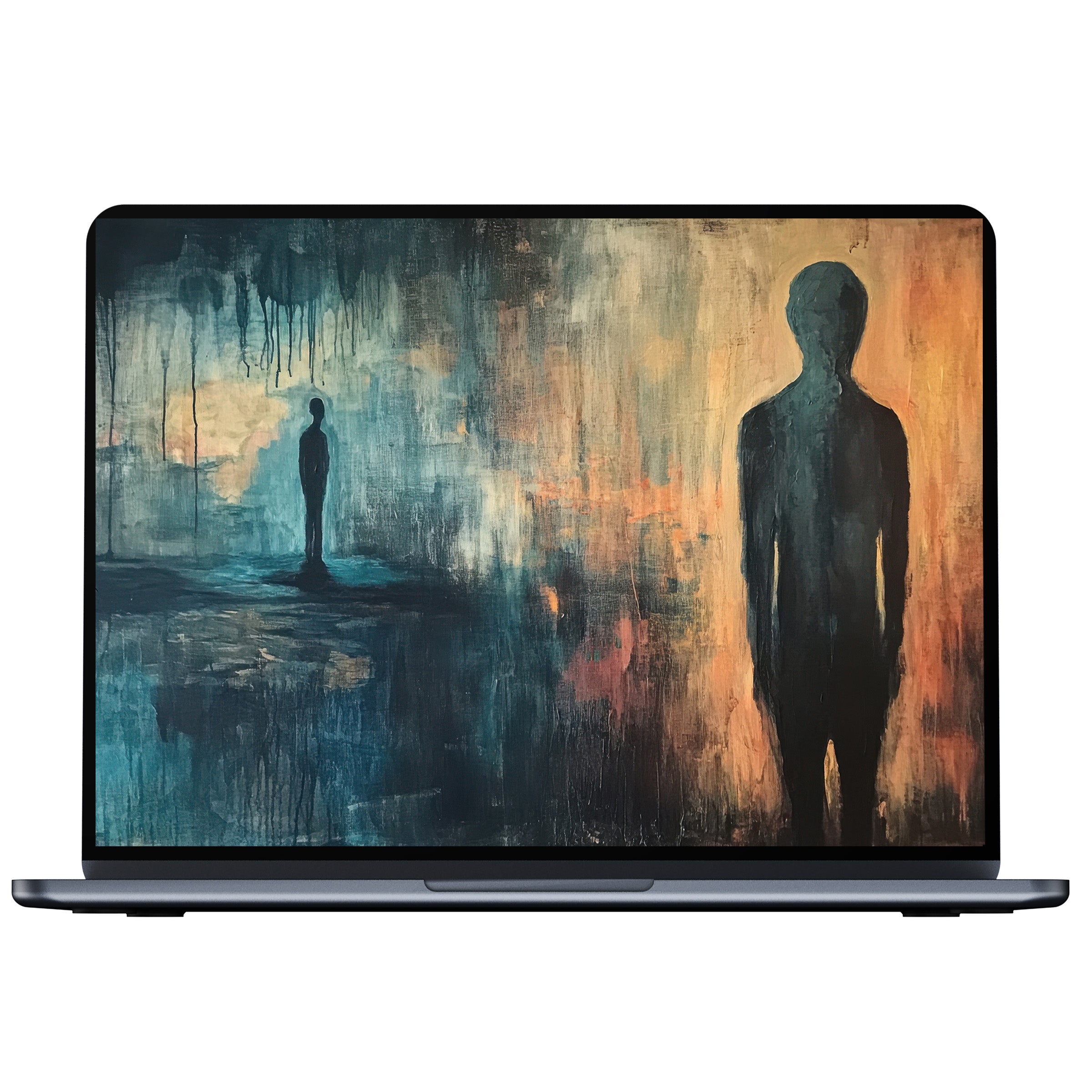 Modern desktop wallpaper in abstract style with calming hues of blue and orange digital download for PC and laptop users