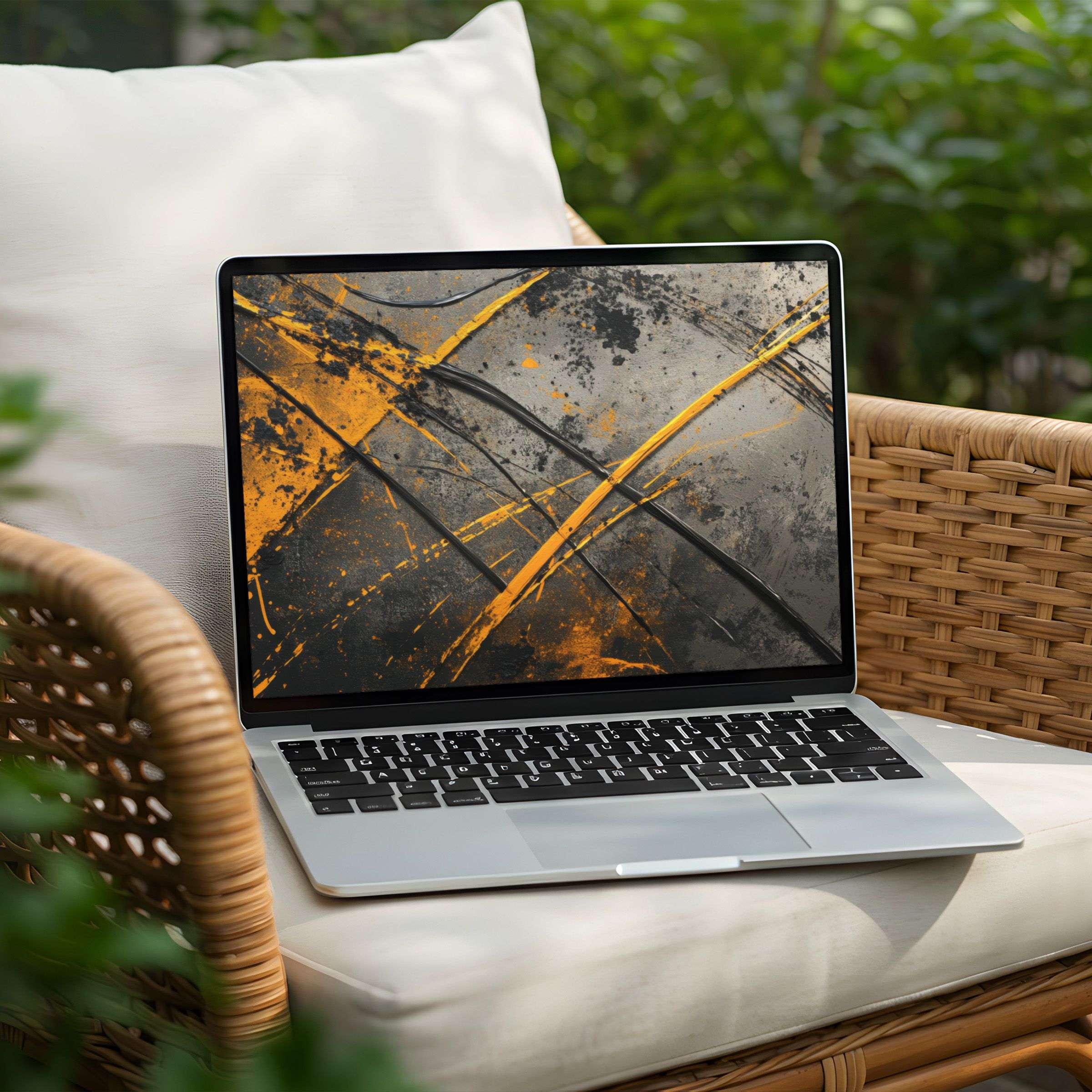 Abstract, industrial art print for desktop background on laptop PC, offering instant download to inspire calm and elegance