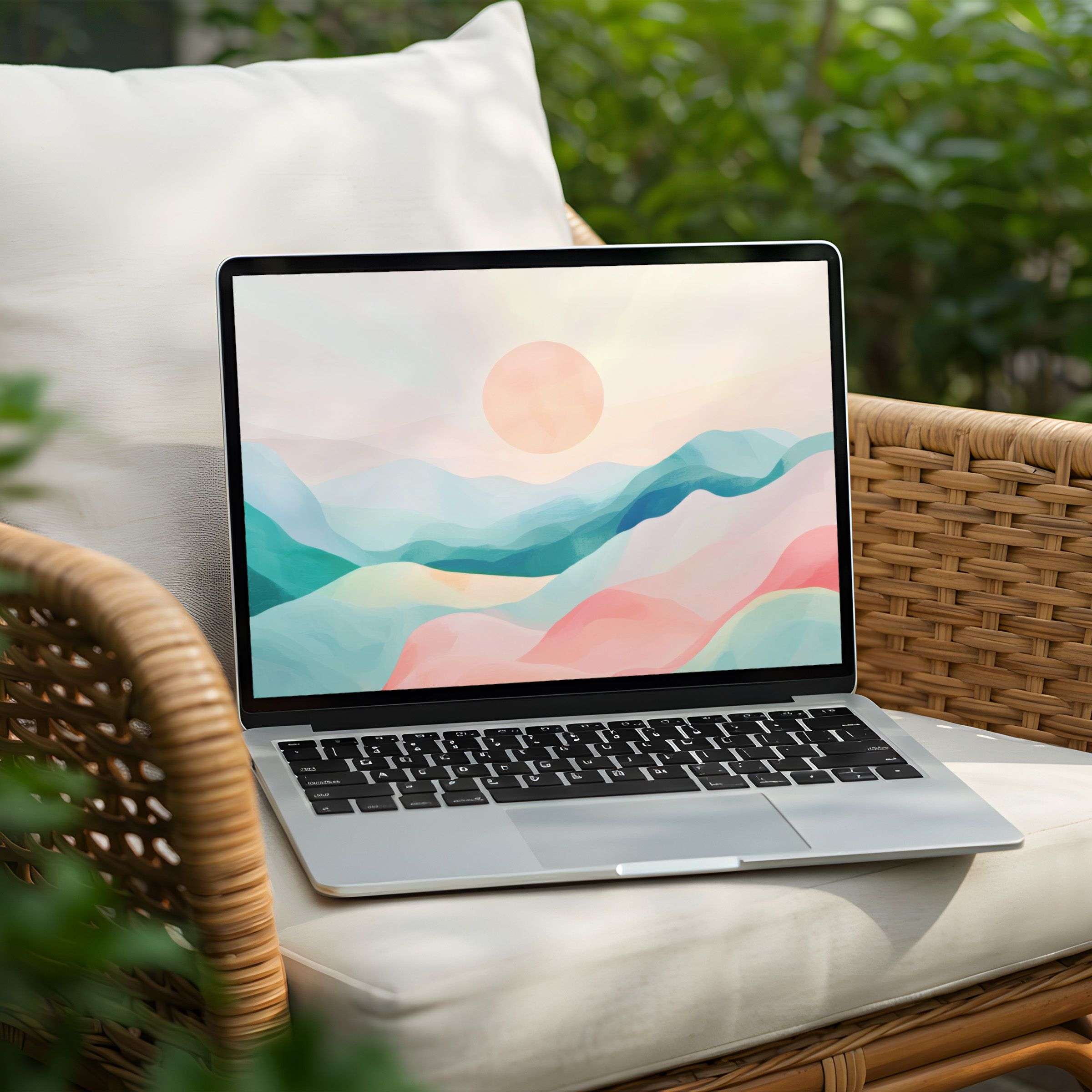 Calm and elegant pastel landscape desktop background for PC and Laptop instant download inspiring digital art for mindfulness