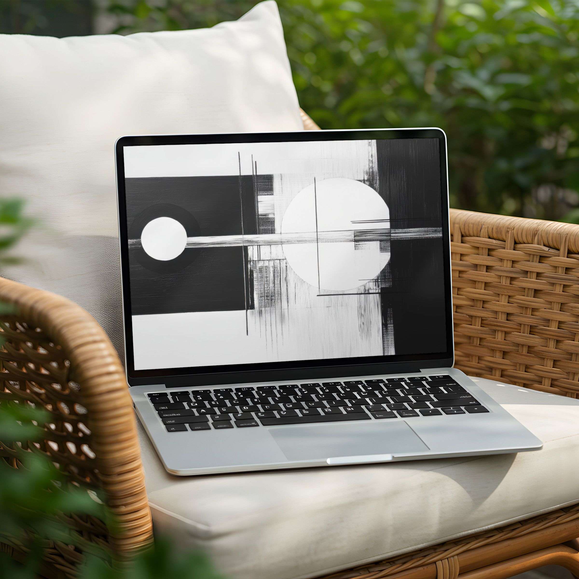 Elegant black and white abstract desktop background for PC or Laptop, available as an instant download inspiring calm and mindfulness