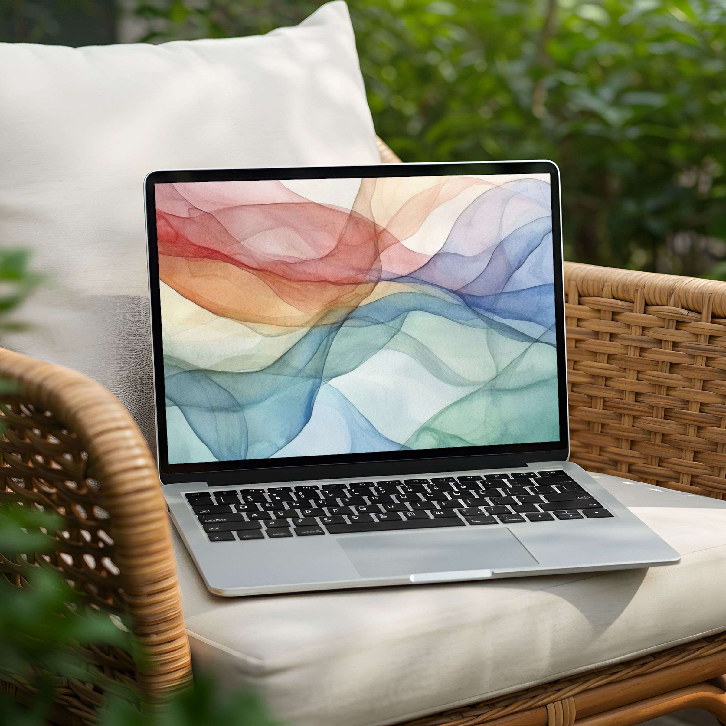 Elegant desktop background with calming watercolor waves for PC or Laptop instant download for mindful inspiration