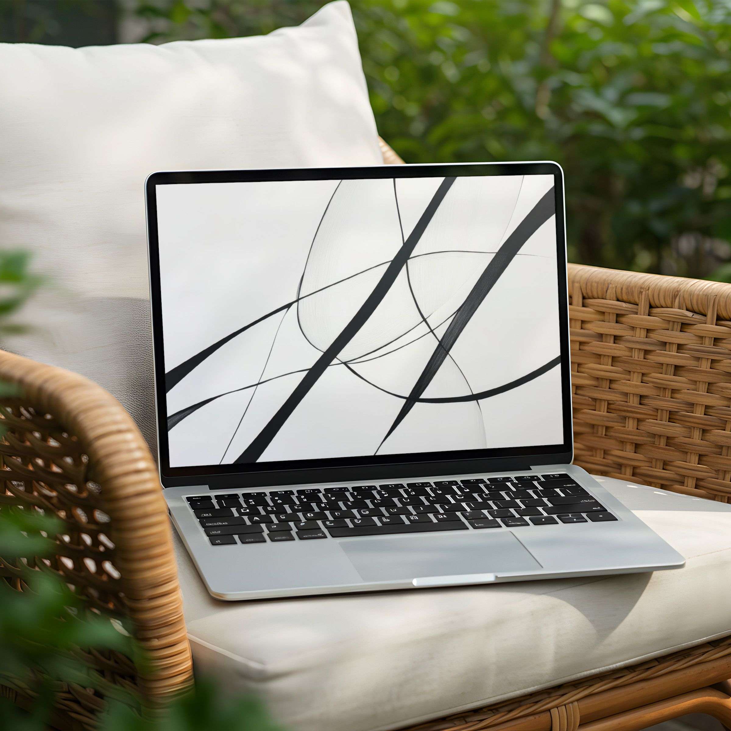 Laptop showcasing an elegant abstract desktop background, perfect for instant download to inspire mindfulness and serenity on any PC