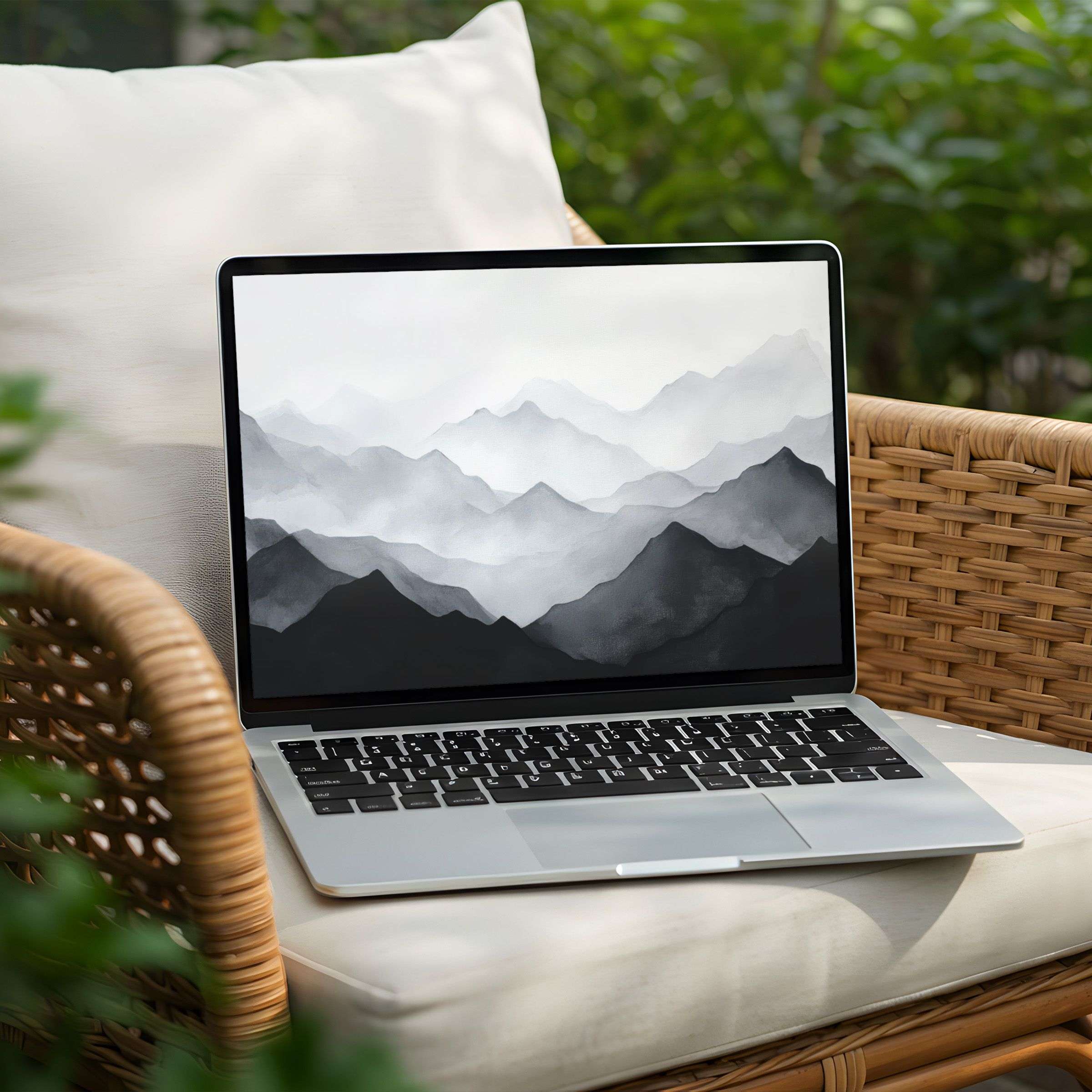 Elegant grayscale mountain desktop background for PC and Laptop instant download evokes calm and mindfulness in any space