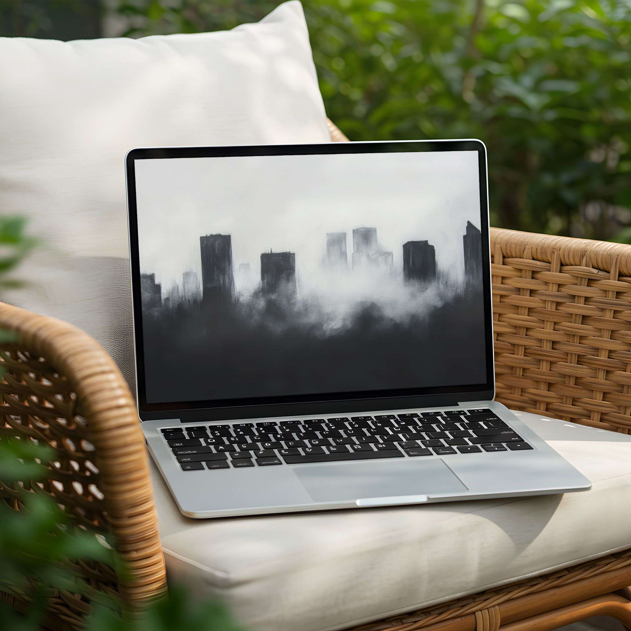 Elegant black and white cityscape desktop background for PC or laptop Instant download to inspire mindfulness and calm aesthetics