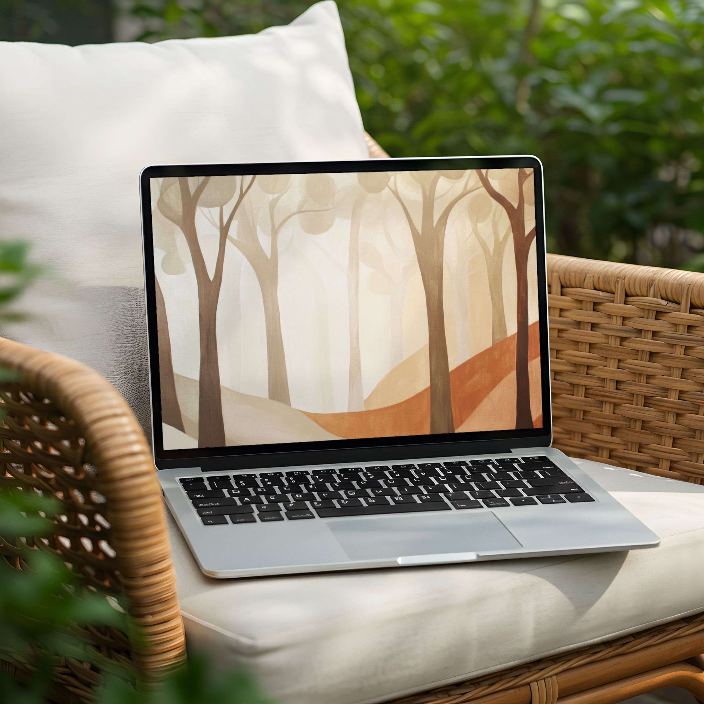 Tranquil forest desktop background for PC or Laptop instant download, inspiring calm and elegance with earthy tones