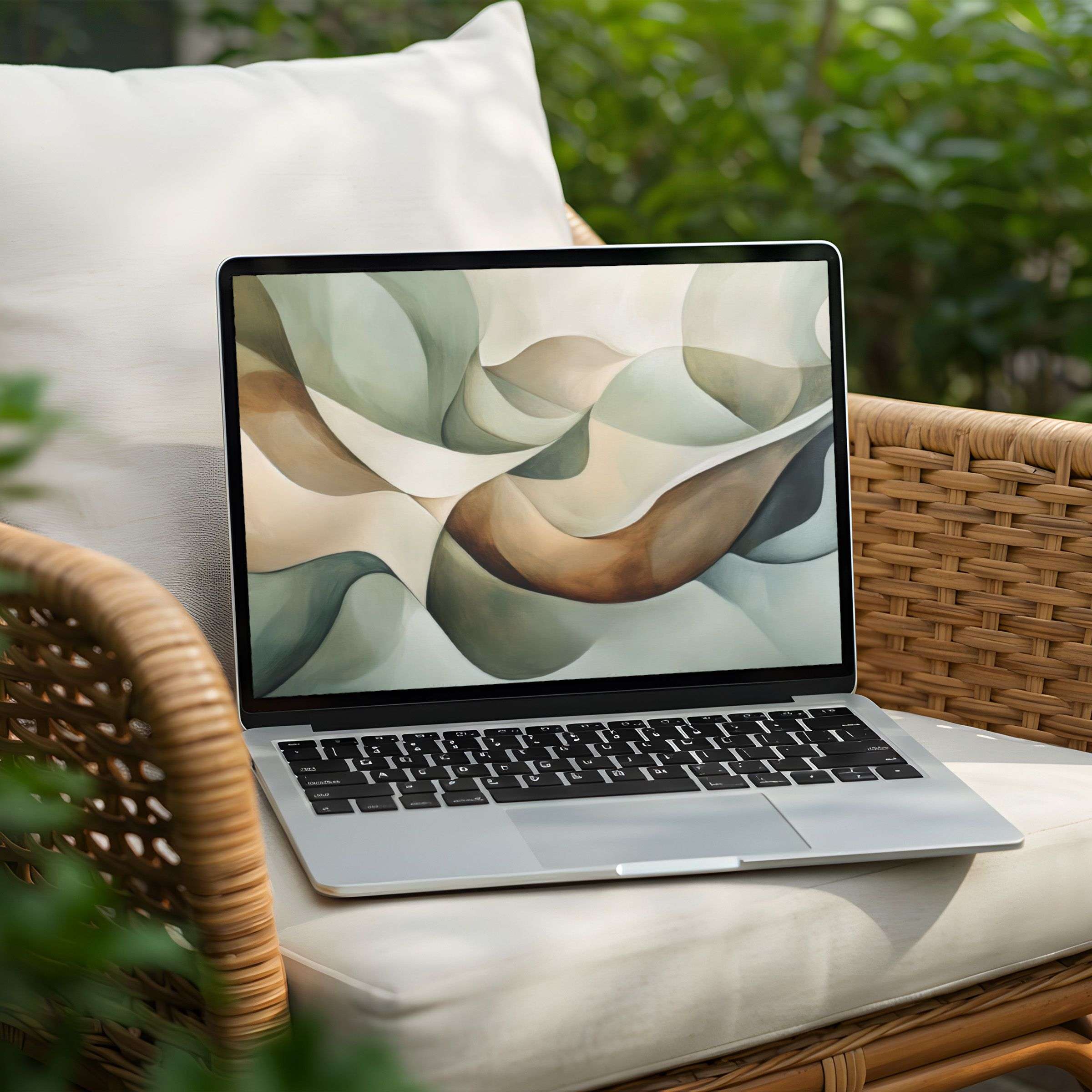 Elegant abstract waves in soothing earth tones for a tranquil desktop background available for instant download on PC or Laptop