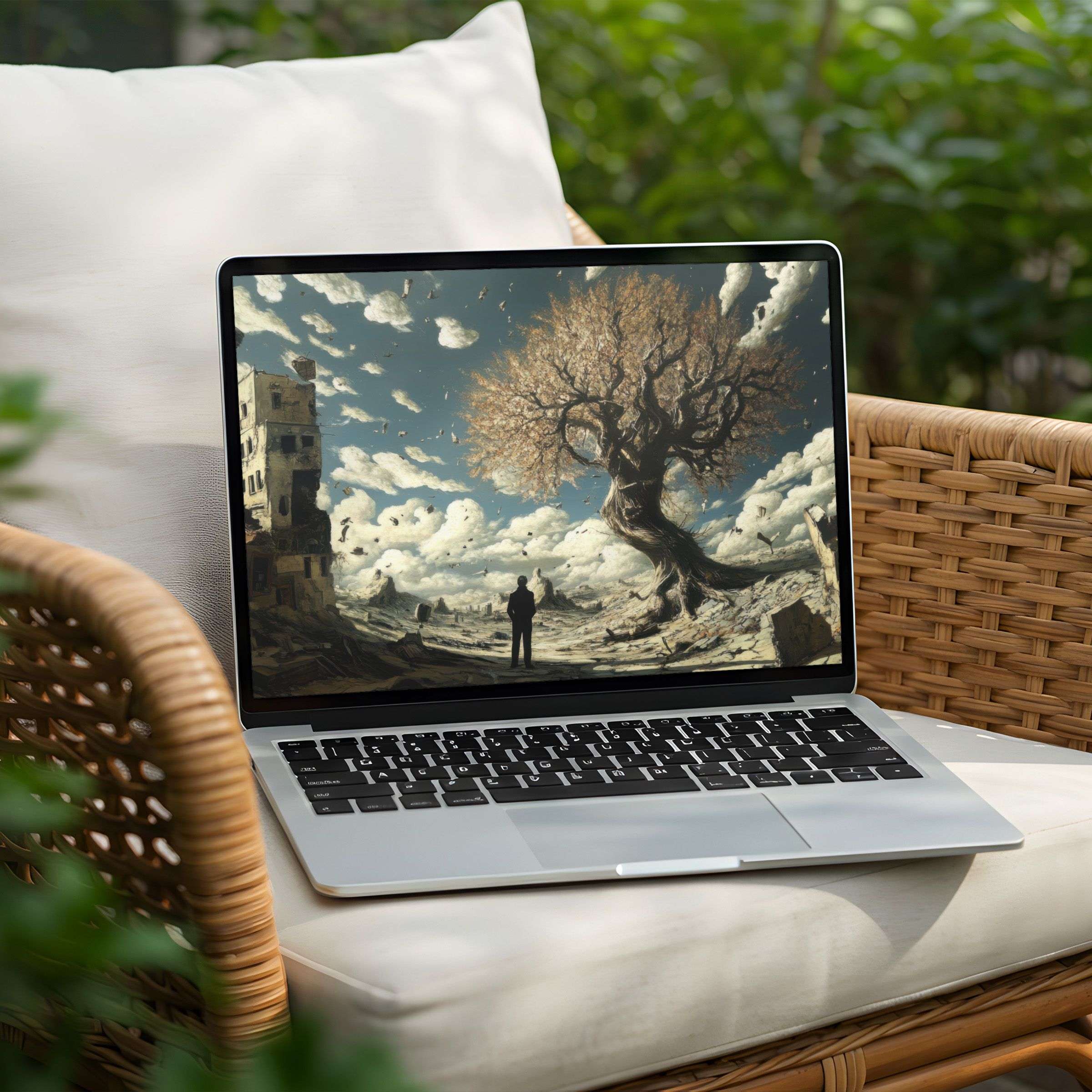 Elegant desktop background for PC and Laptop, instant download, featuring majestic tree, serene landscape, and inspiring mindfulness