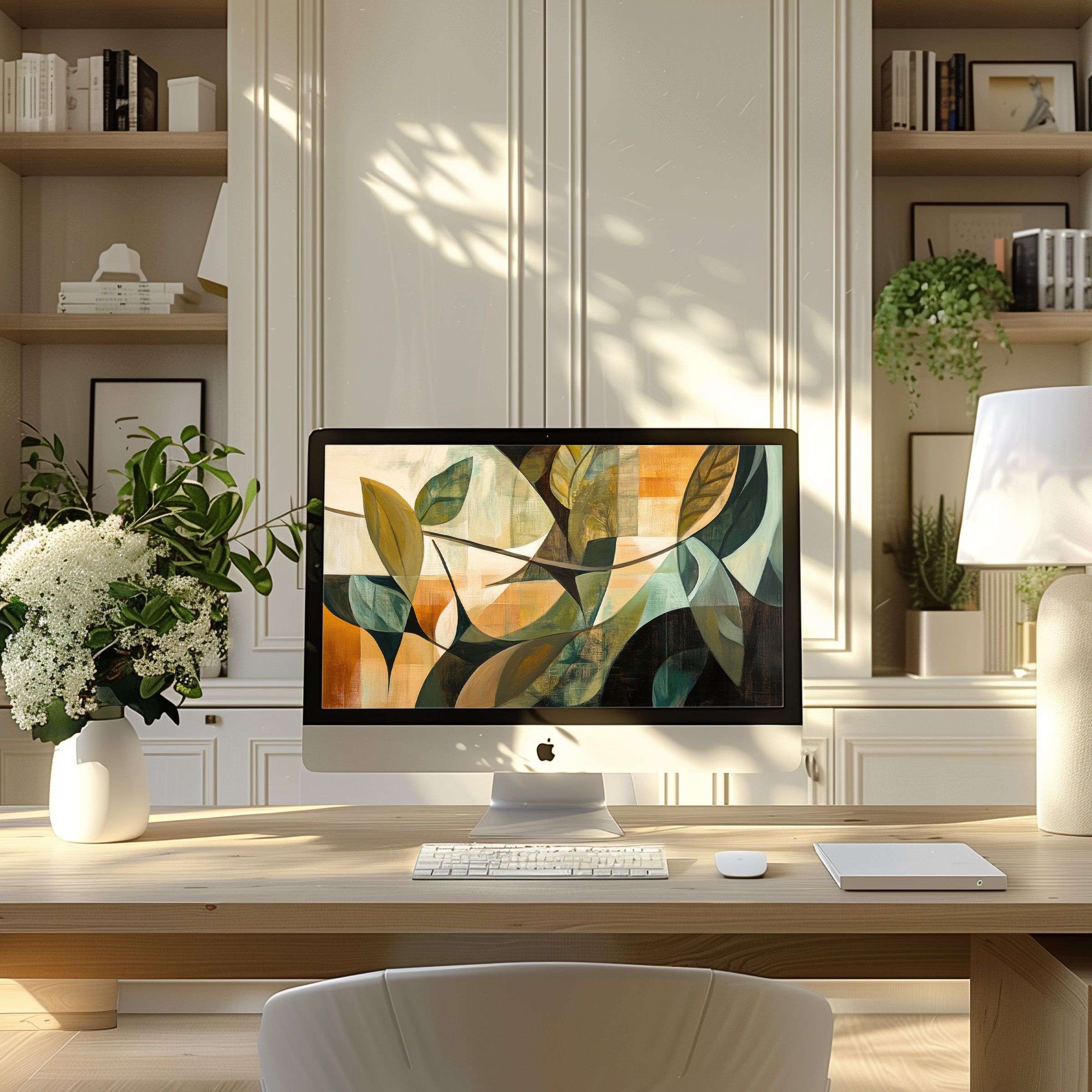Elegant abstract leaf design, perfect wallpaper for computer and laptop, enhances modern office with inspiration and calm, fits any PC