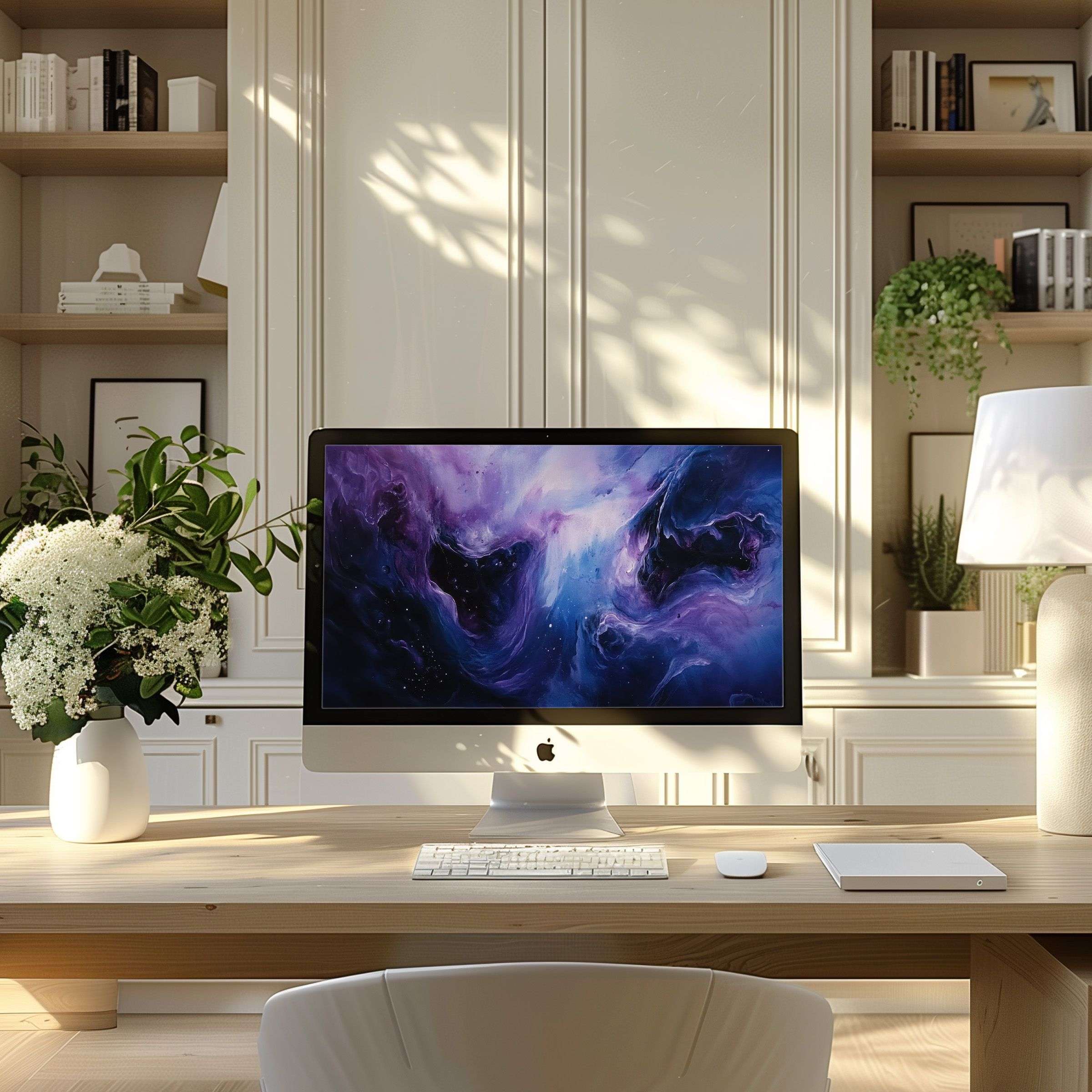 Elegant cosmic digital art wallpaper for computer creates a calm workspace inspiring creativity suitable for PC and Laptop downloads
